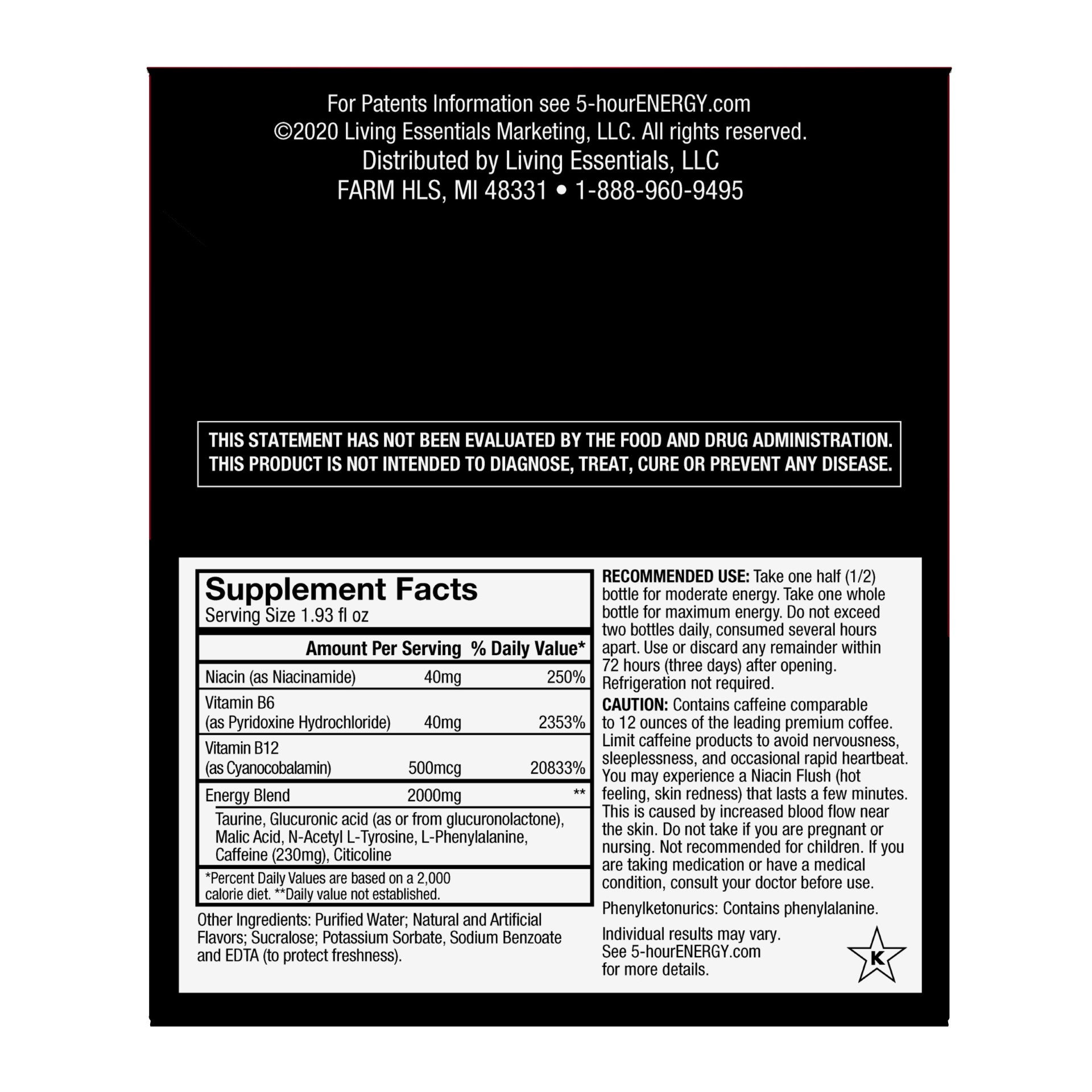 Hour Energy Shot Extra Strength Berry 7.72 Fluid Ounce - 12 Per Case.