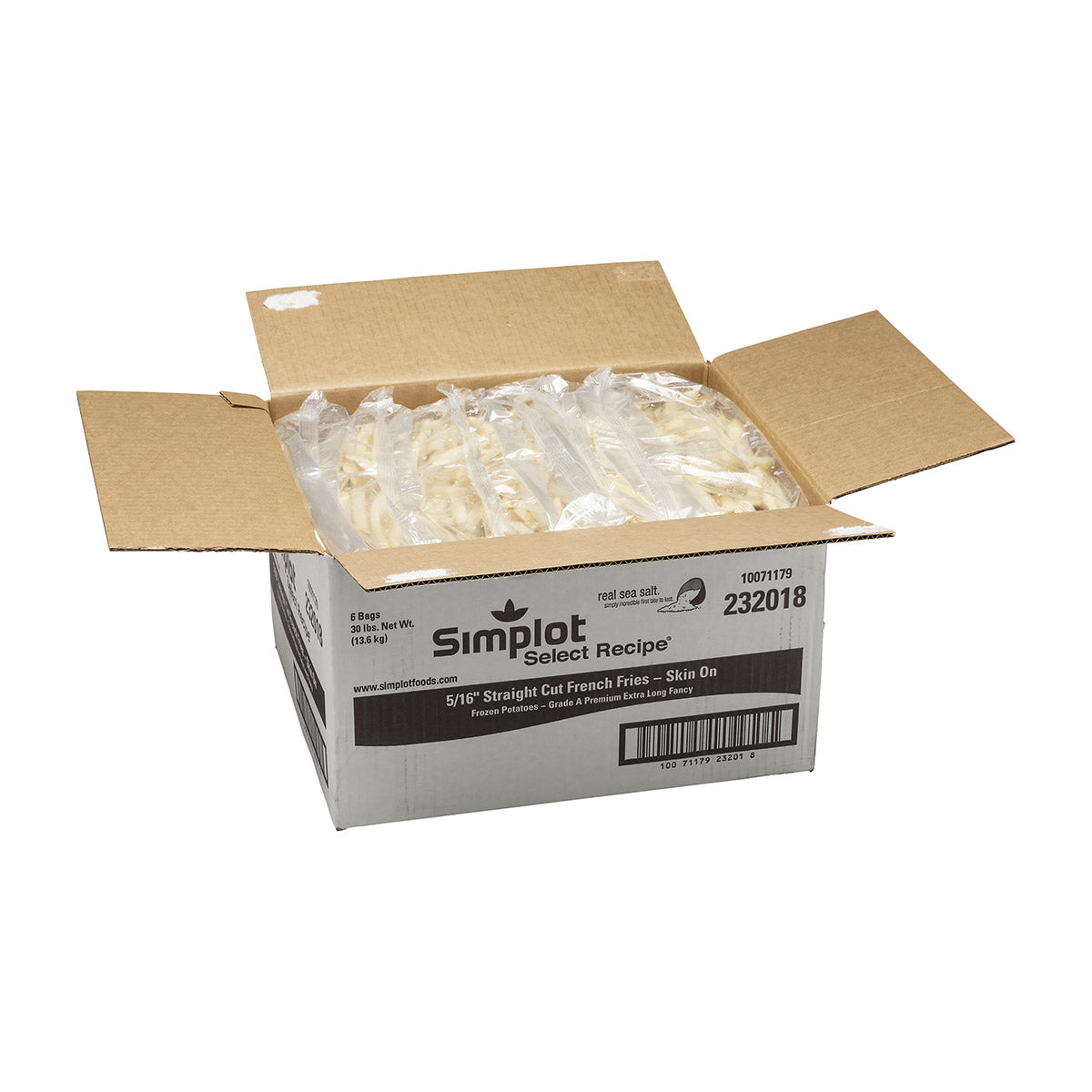 Simplot Select Recipe 6" Sea Salt Straightcut Fries Skin On 5 Pound Each - 6 Per Case.