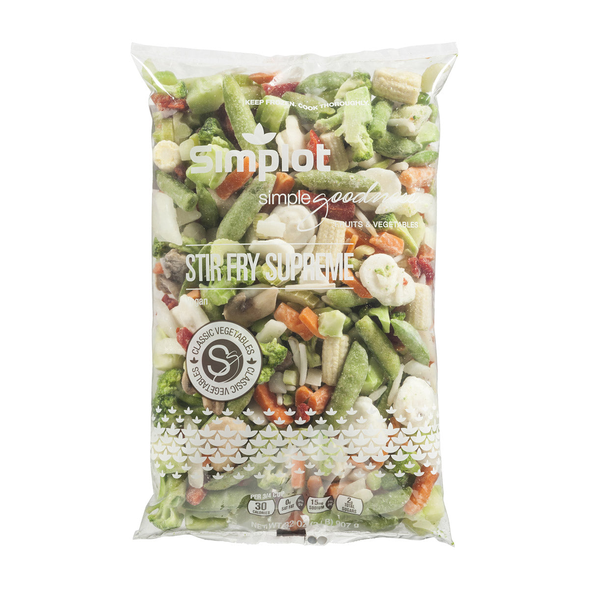 Simplot Simple Goodness Classic Vegetables Stir Fry Supreme Vegetable Blend 2 Pound Each - 12 Per Case.