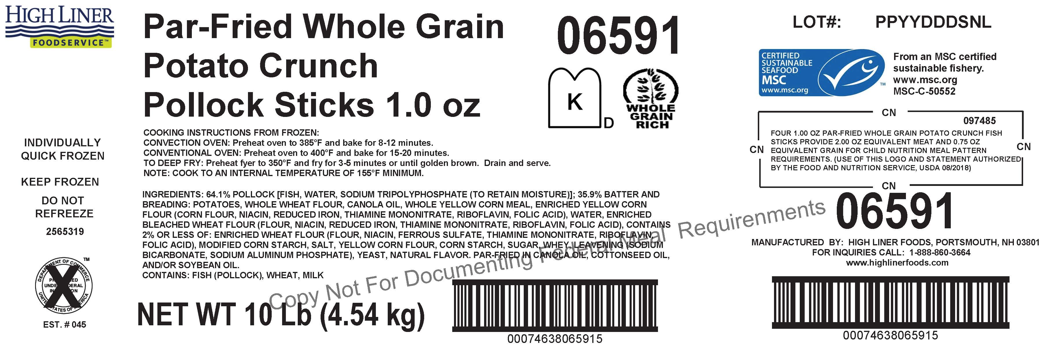 Par Fried Whole Grain Potato Crunch Pollock Sticks Kosher Msc 10 Pound Each - 1 Per Case.