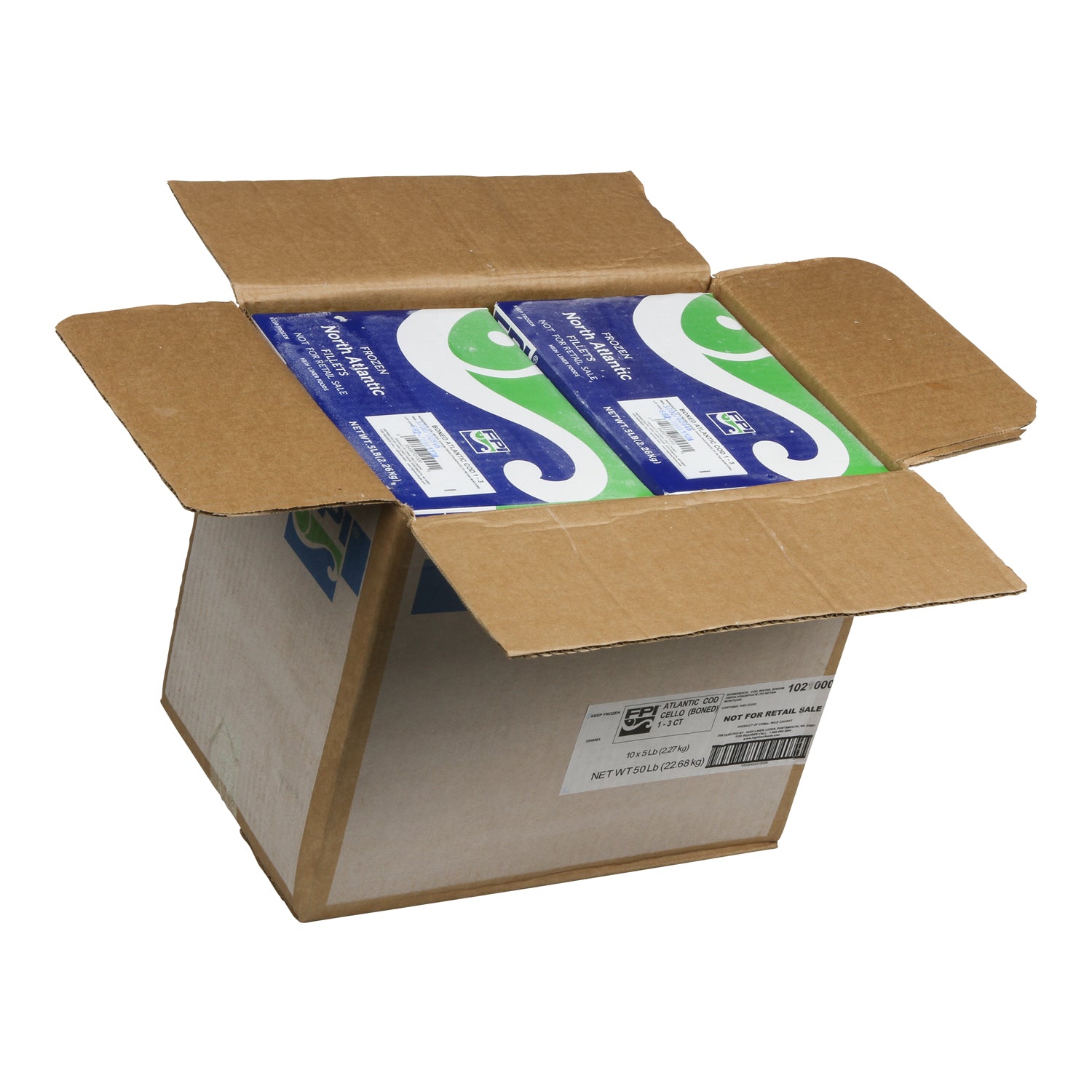 Atlantic Cod Cello (Boned) Not For Retail Sale Msc 5 Pound Each - 10 Per Case.