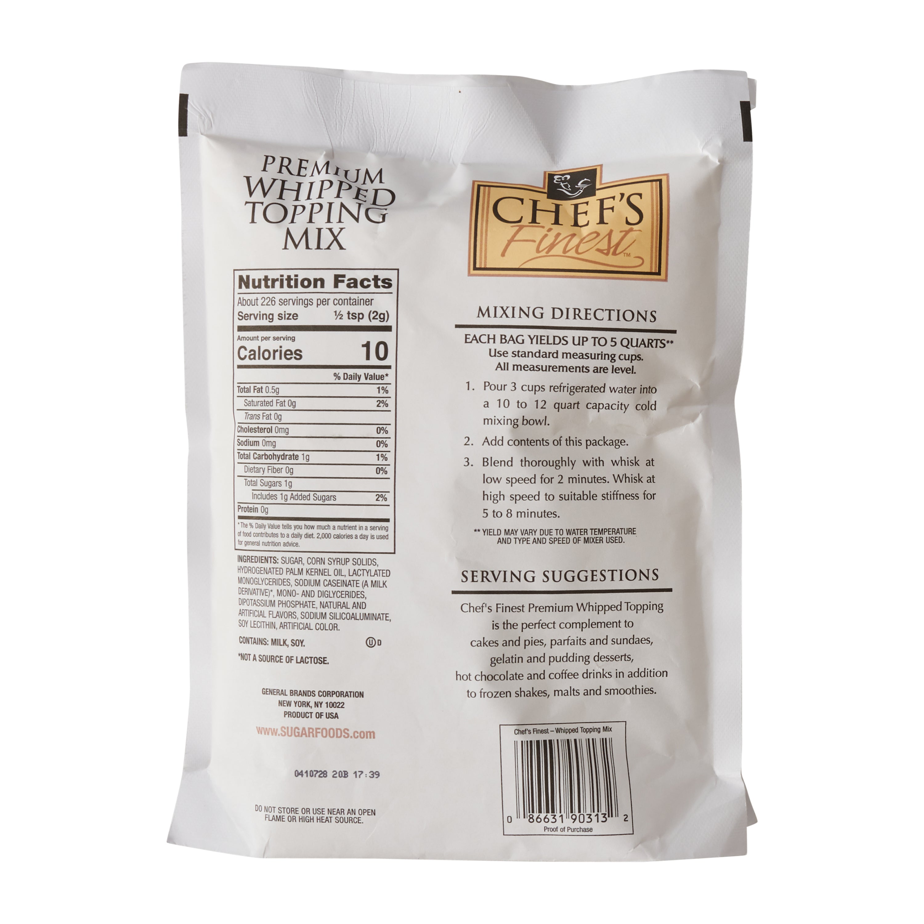 Chef's Finest Whipped Topping 16 Ounce Size - 12 Per Case.