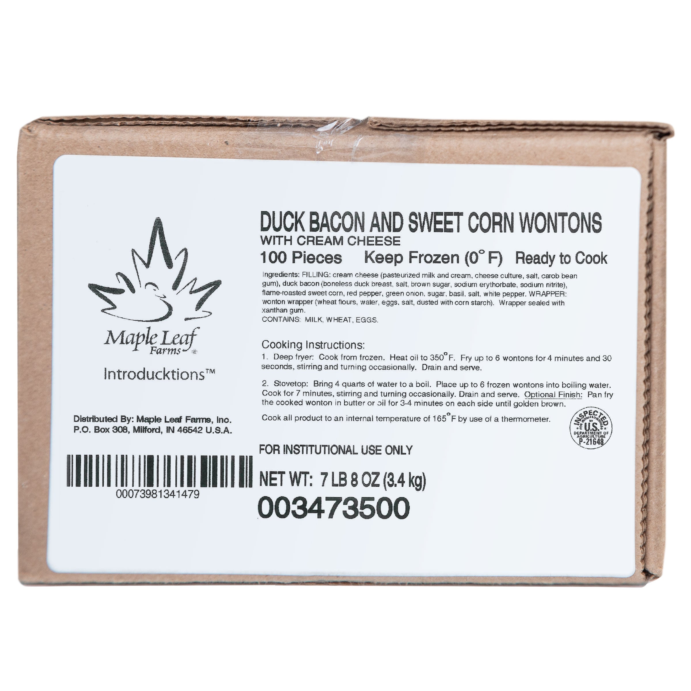 Duck Bacon And Sweet Corn Wontons 1.2 Ounce Size - 100 Per Case.