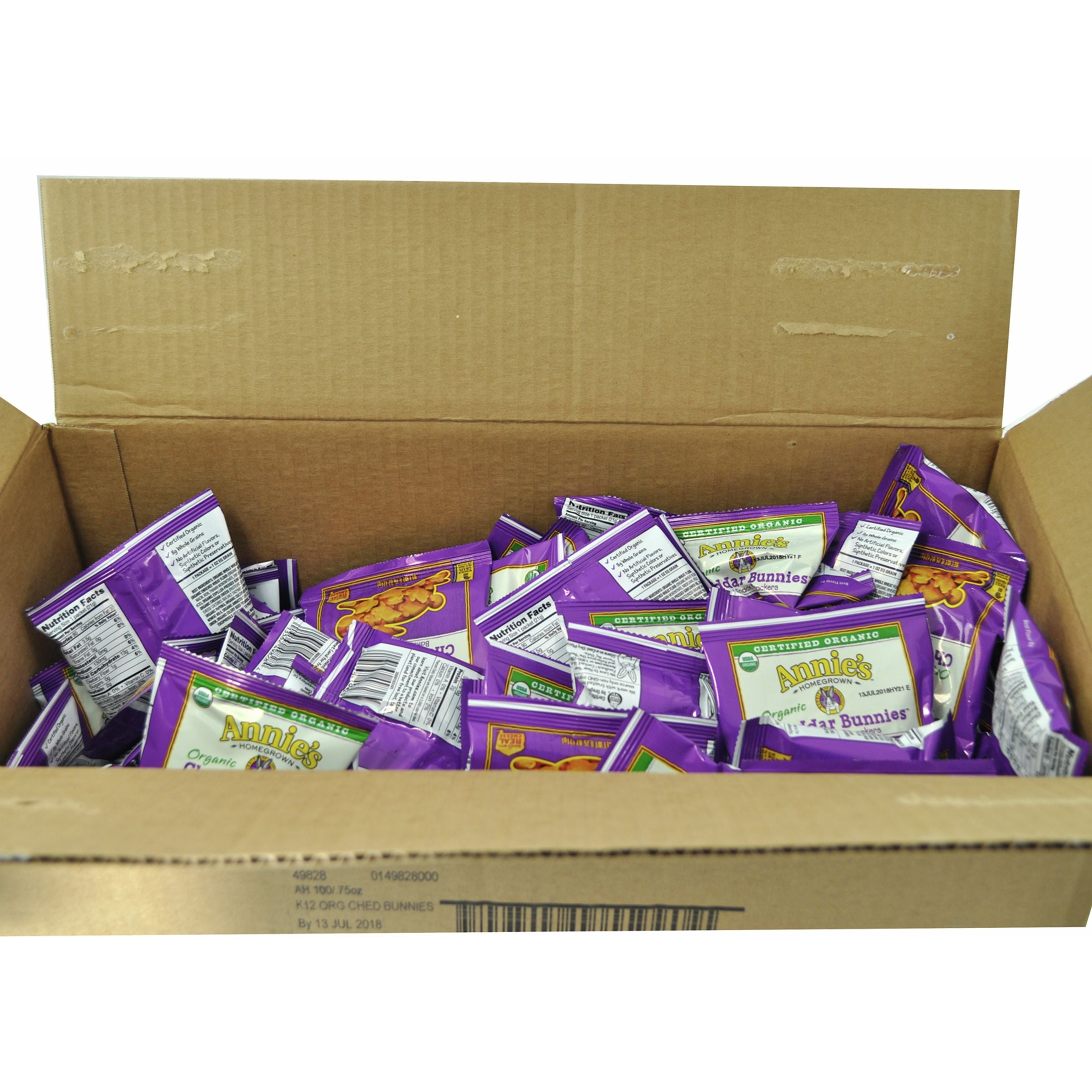 Annie's™ Organic Snack Crackers Single Serve Cheddar Bunnies™ 0.75 Ounce Size - 100 Per Case.