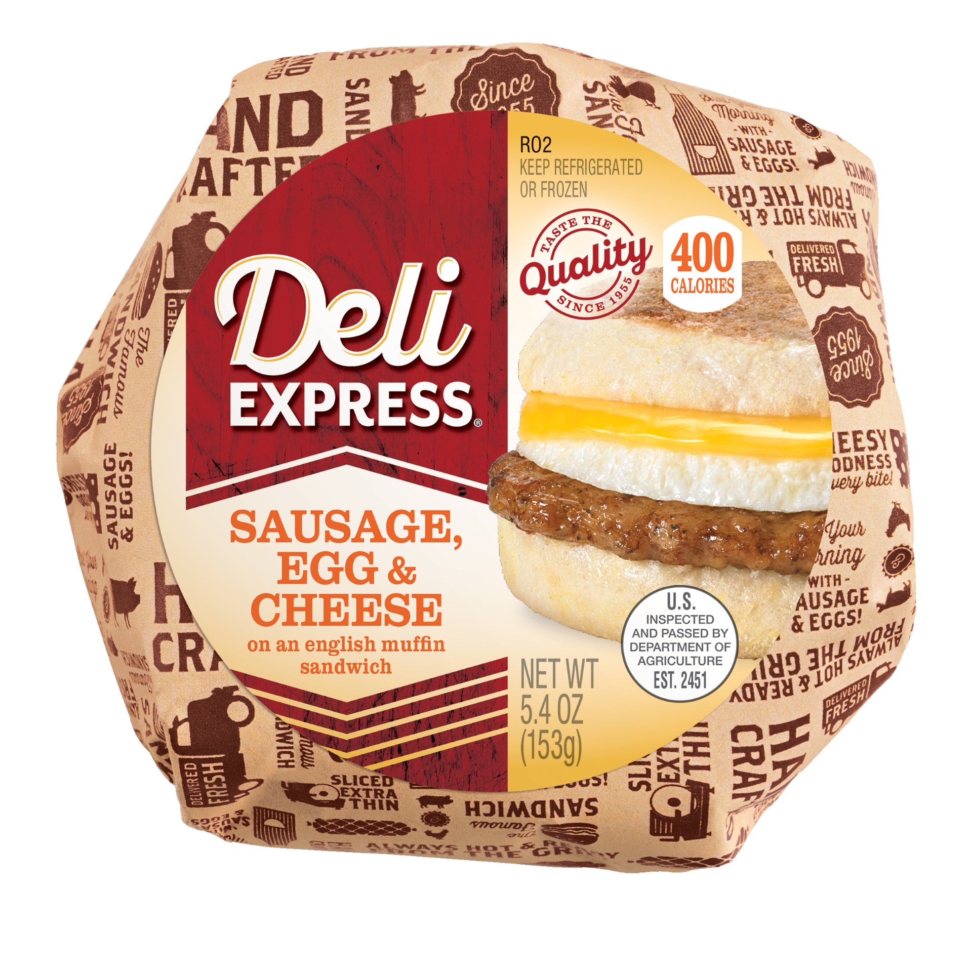Deli Express Sausage Egg & Cheese On An English Muffin 5.4 Ounce Size - 12 Per Case.