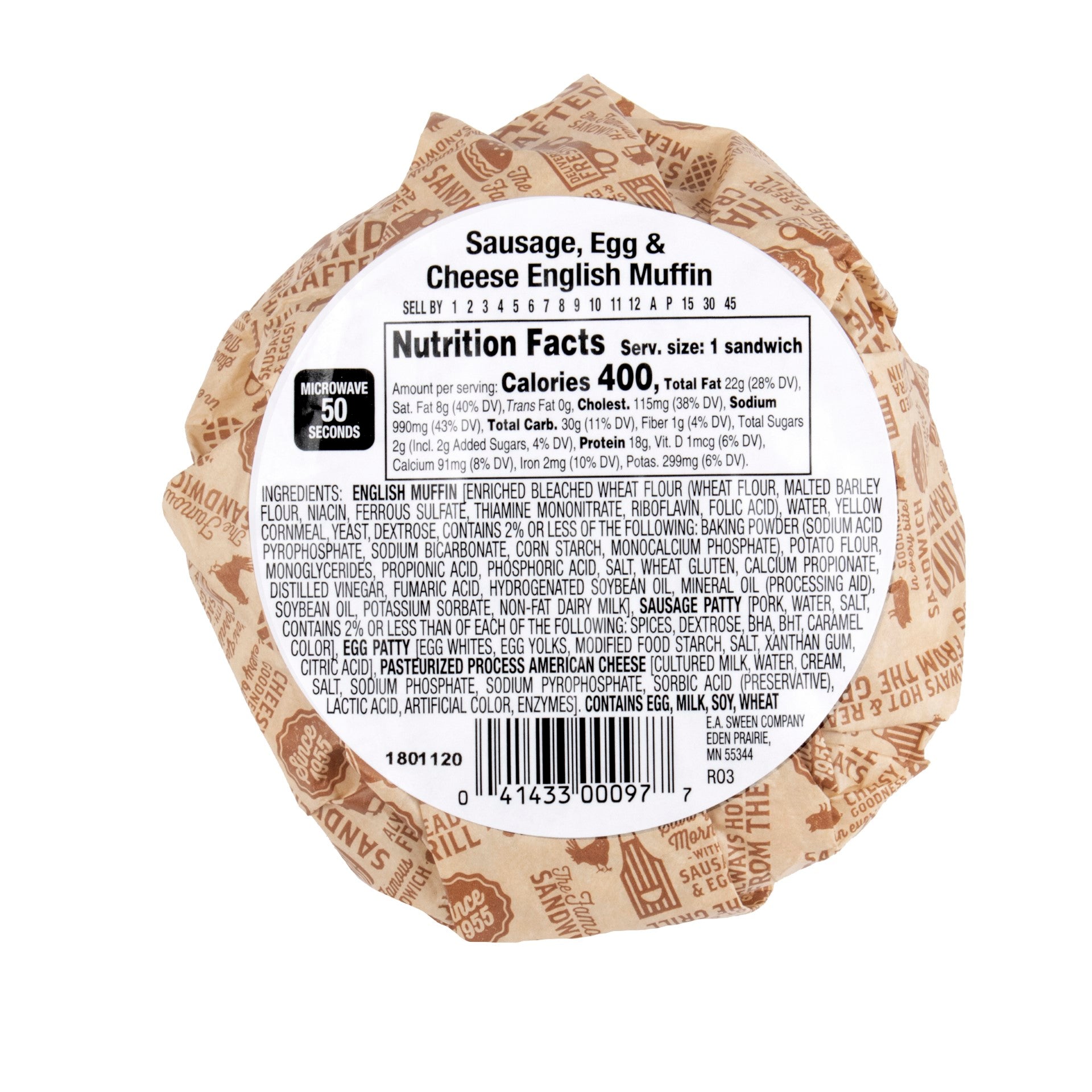 Deli Express Sausage Egg & Cheese On An English Muffin 5.4 Ounce Size - 12 Per Case.