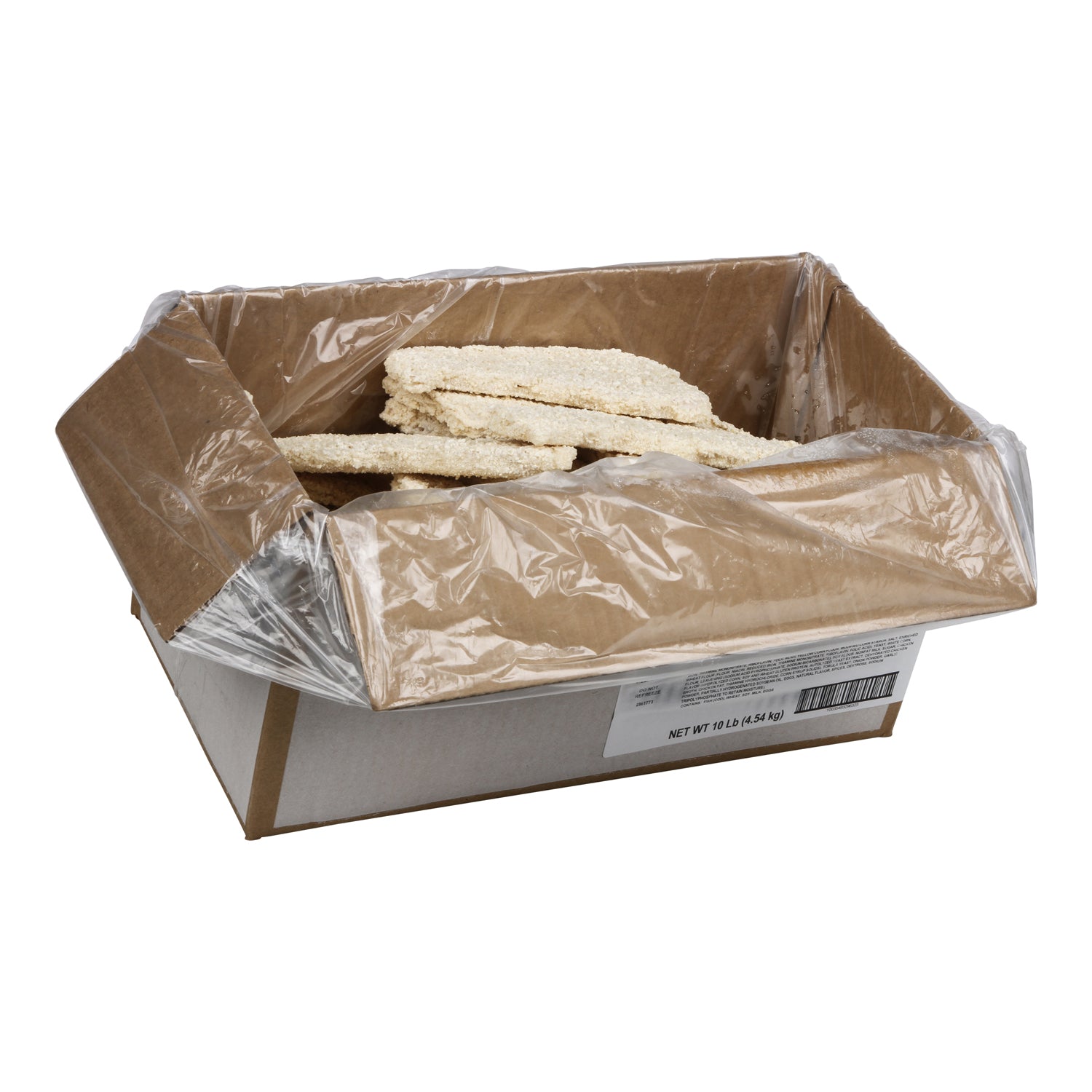 Crunchy Raw Breaded Formed Cod Portions Msc 10 Pound Each - 1 Per Case.