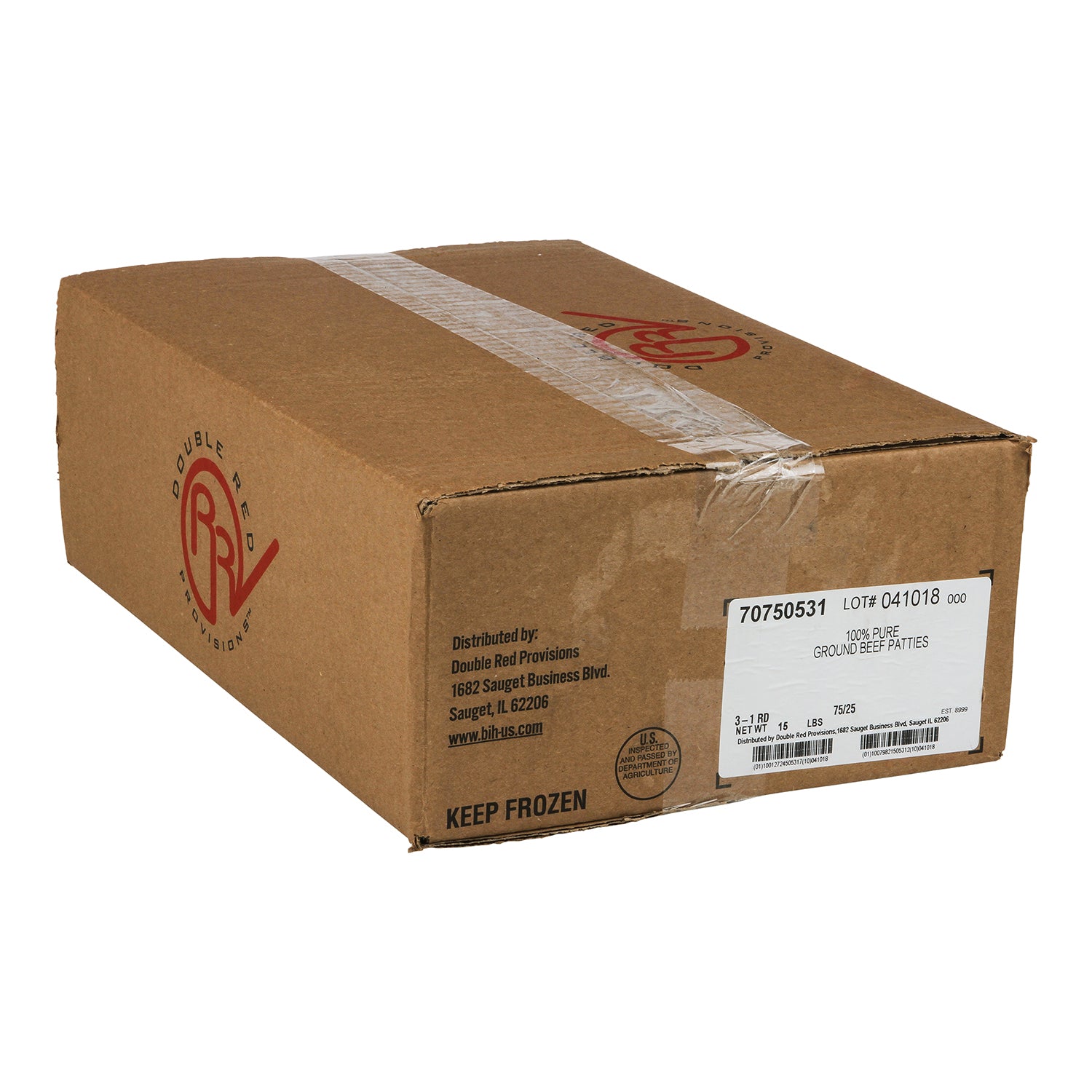 Double Red Provisions Frozen Beef Patties 5.33 Ounce Size - 45 Per Case.