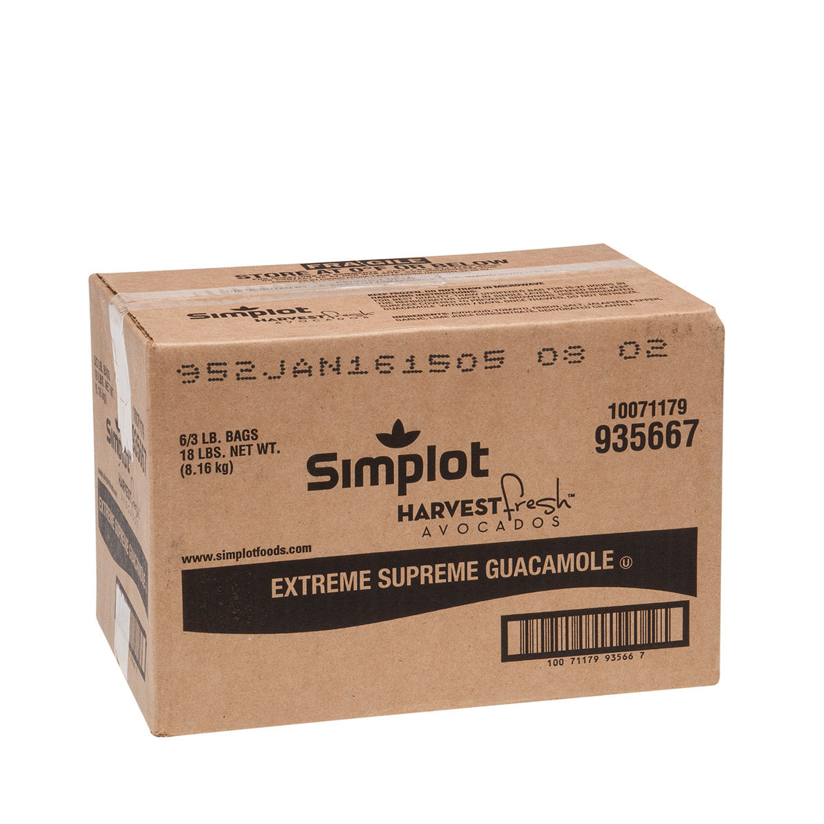 Simplot Harvest Fresh Avocados Extreme Supreme Guacamole Frozen 3 Pound Each - 6 Per Case.