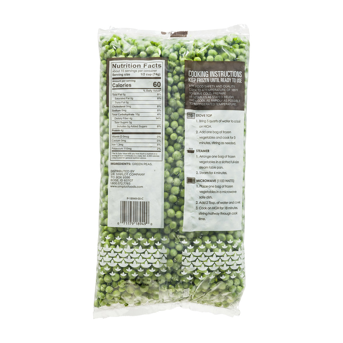 Simplot Simple Goodness Classic Vegetables Rte Peas 2.5 Pound Each - 12 Per Case.