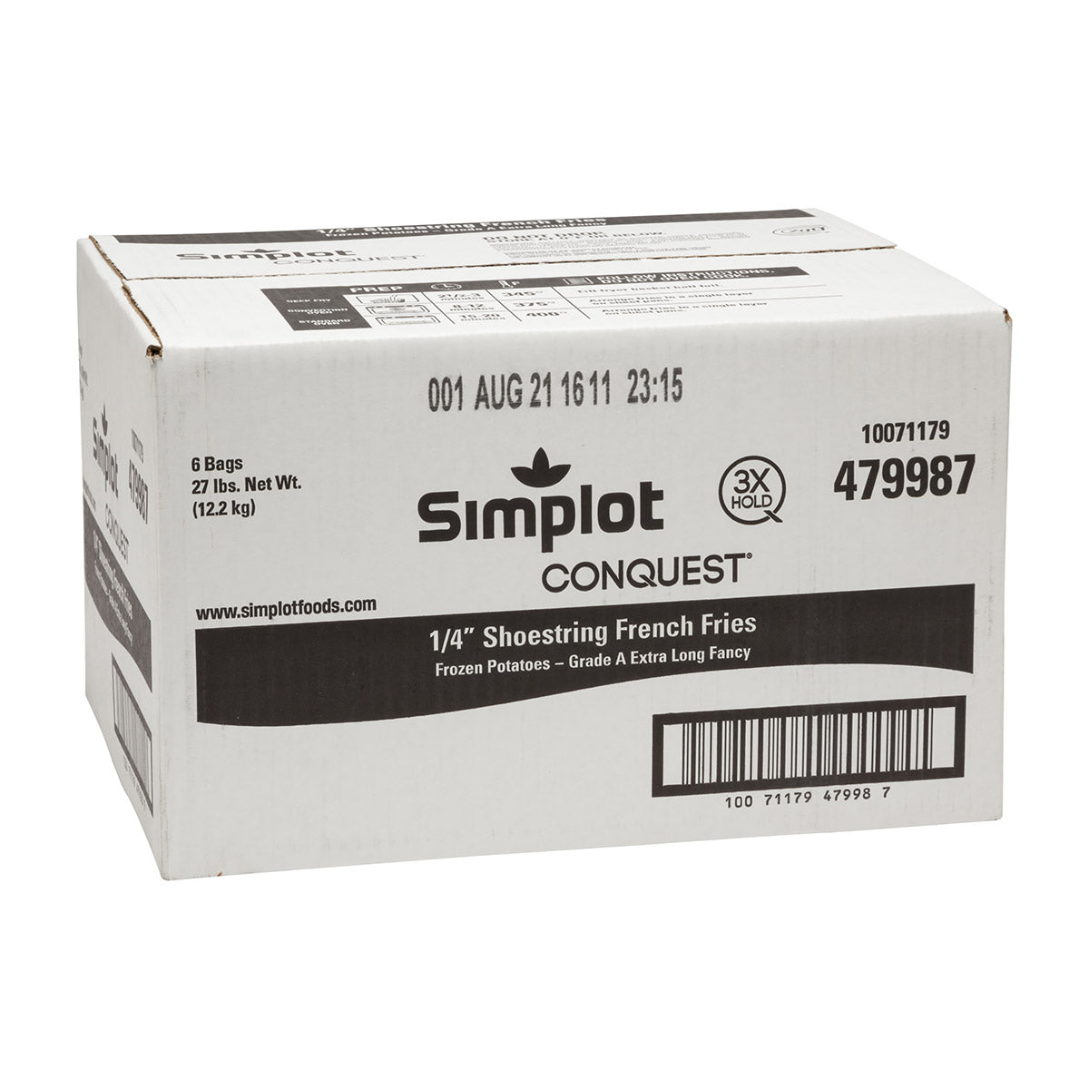 Simplot Conquest 4" Clear Coated Shoestringfries 4.5 Pound Each - 6 Per Case.