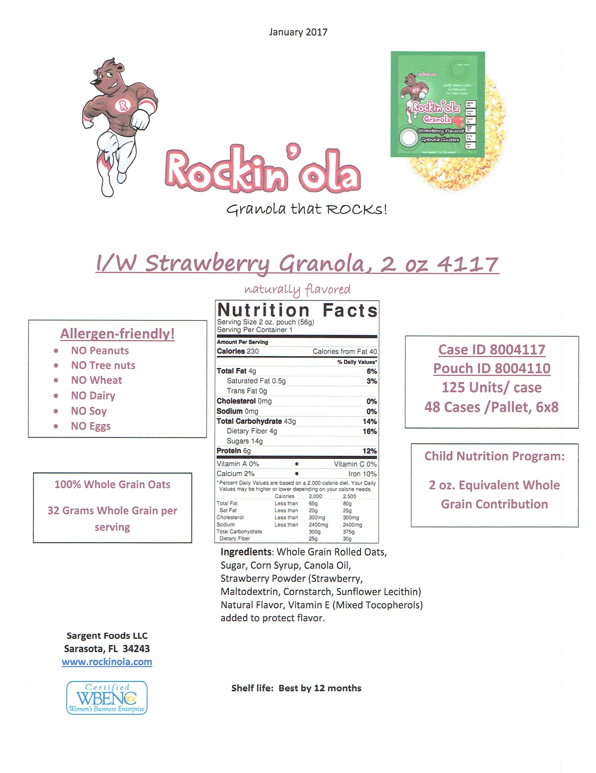 Rockin'ola Strawberry Granola Snack 56 Grams Each - 125 Per Case.