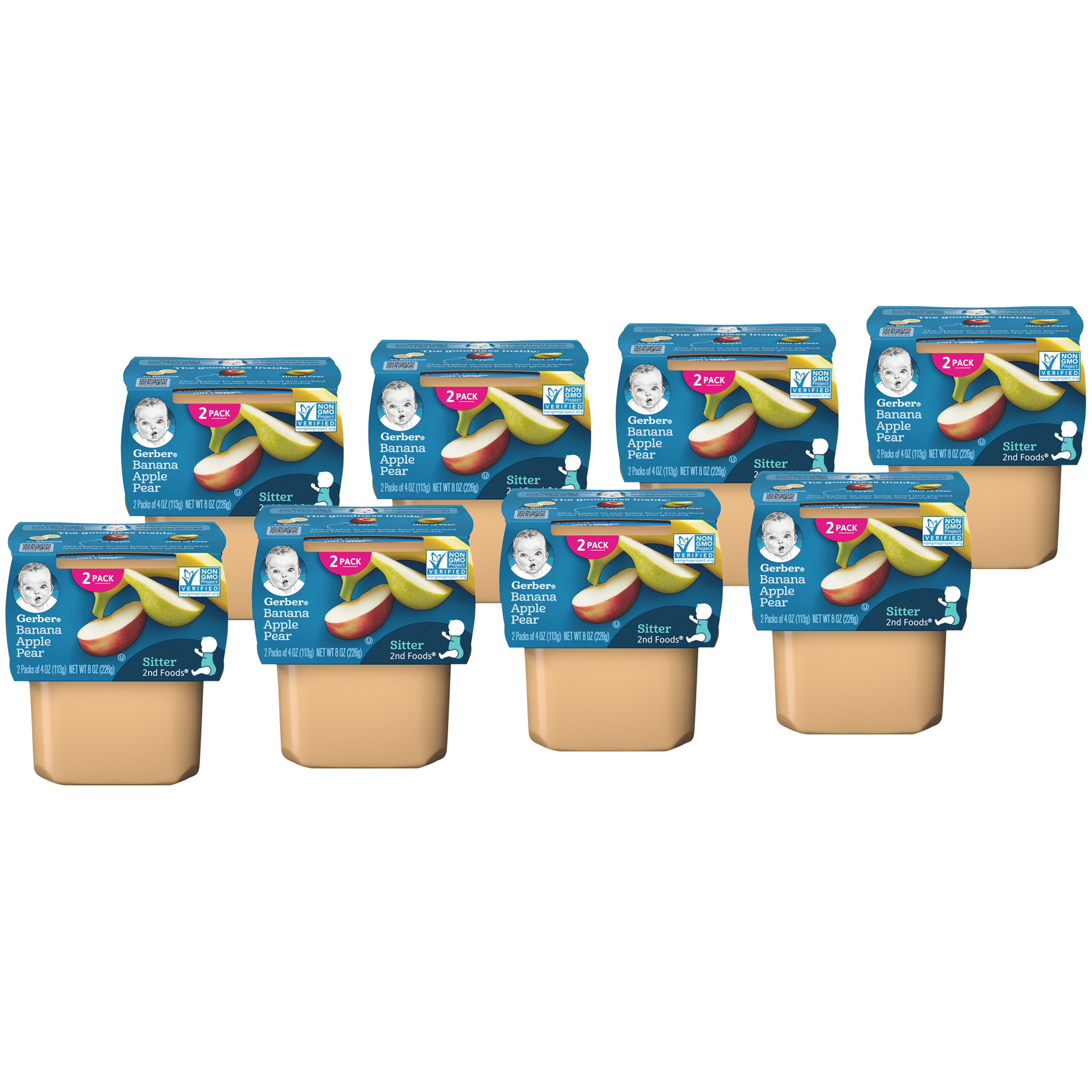 (2 pack of 4 Oz) Gerber 2nd Foods Banana Apple Pear Baby Food 8 Ounce Size - 8 Per Case.