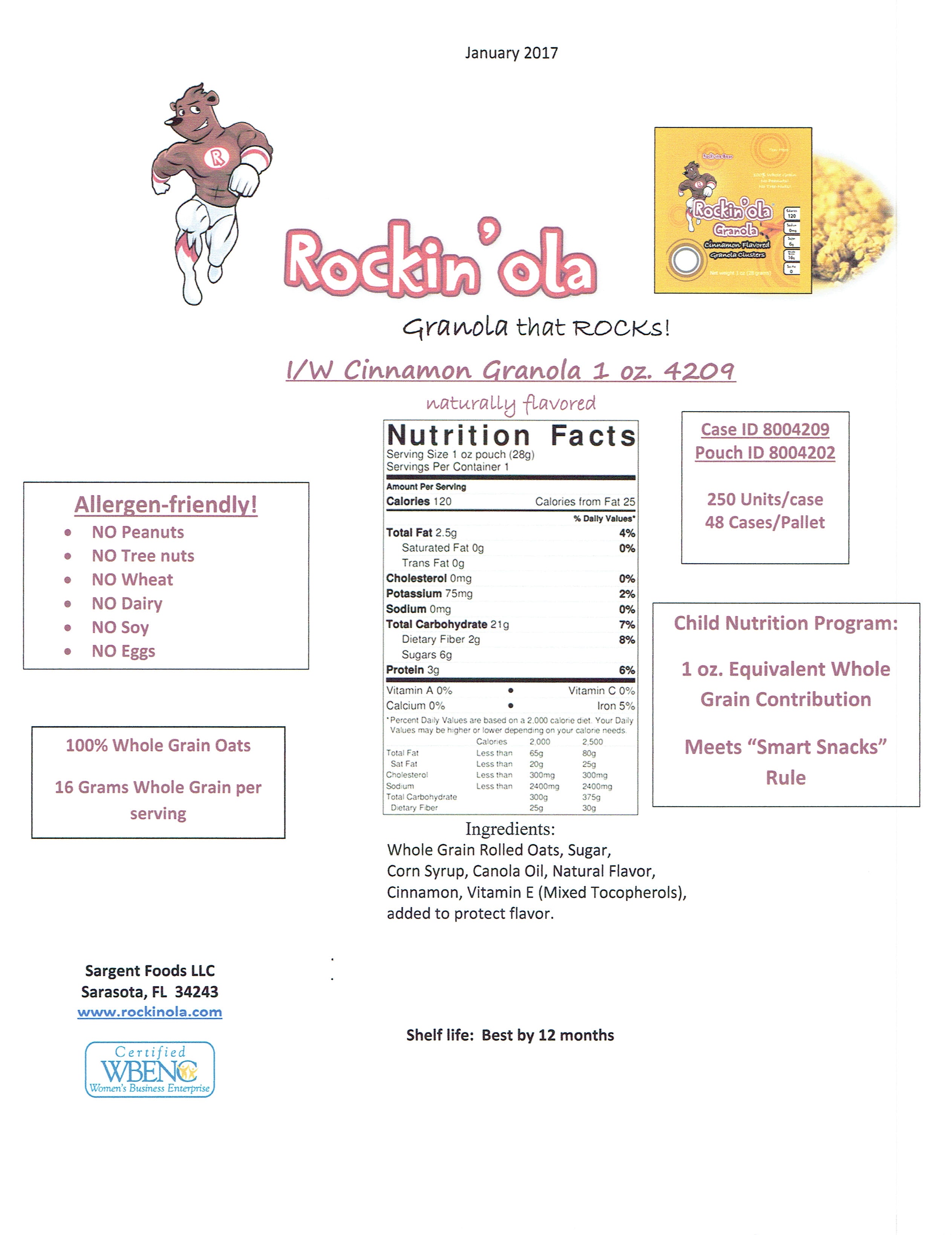 Rockin'ola Cinnamon Granola Snack 28 Grams Each - 250 Per Case.