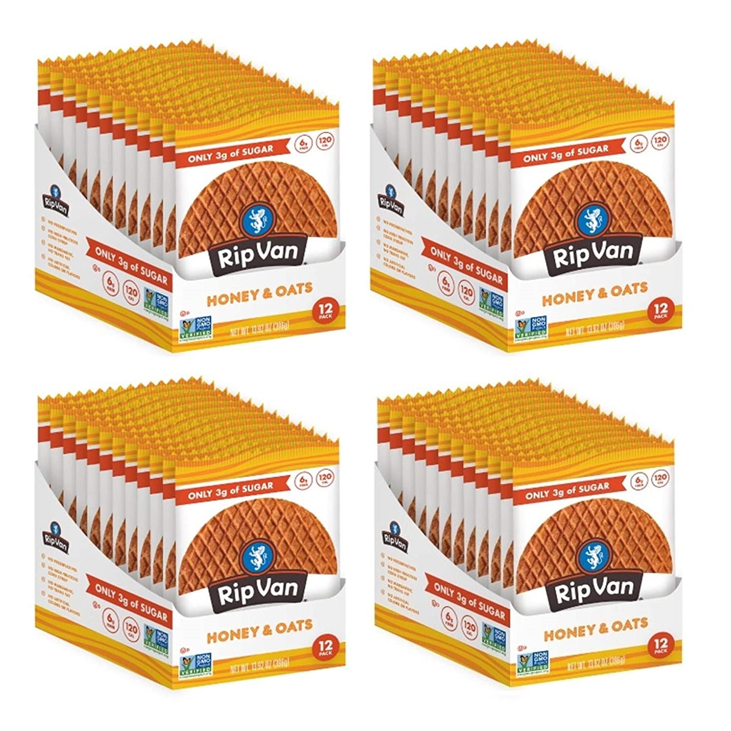 Rip Van Wafels Low Sugar Honey And Oat Singles 1.16 Ounce Size - 48 Per Case.