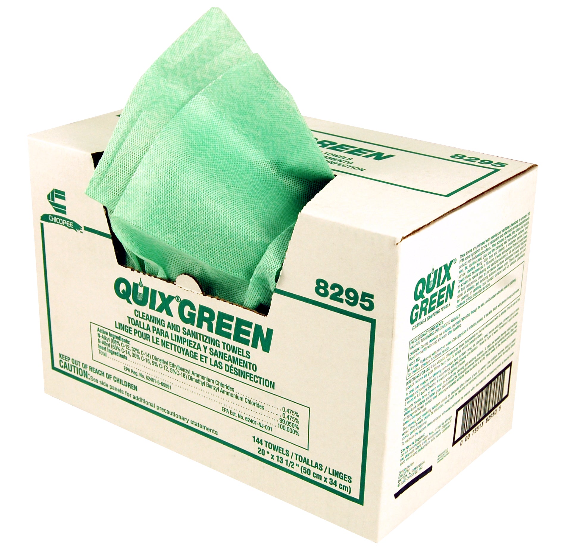 Quix Sanitizing Cleaning Towel Mediumduty Green Twenty Inch 5" 24 Each - 6 Per Case.