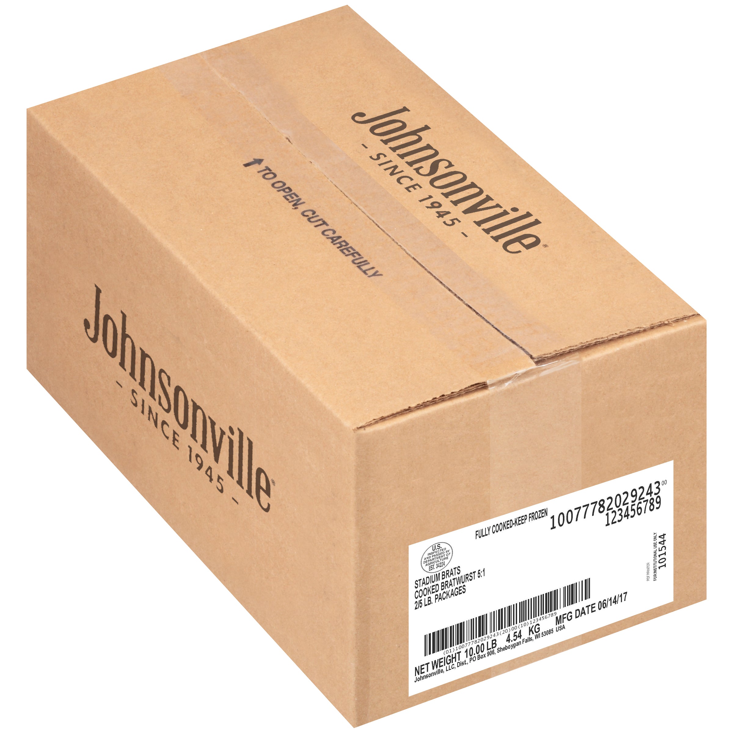 Johnsonville Cooked Stadium Style Pork Sausage Bratwurst Links Food Ser 5 Pound Each - 2 Per Case.