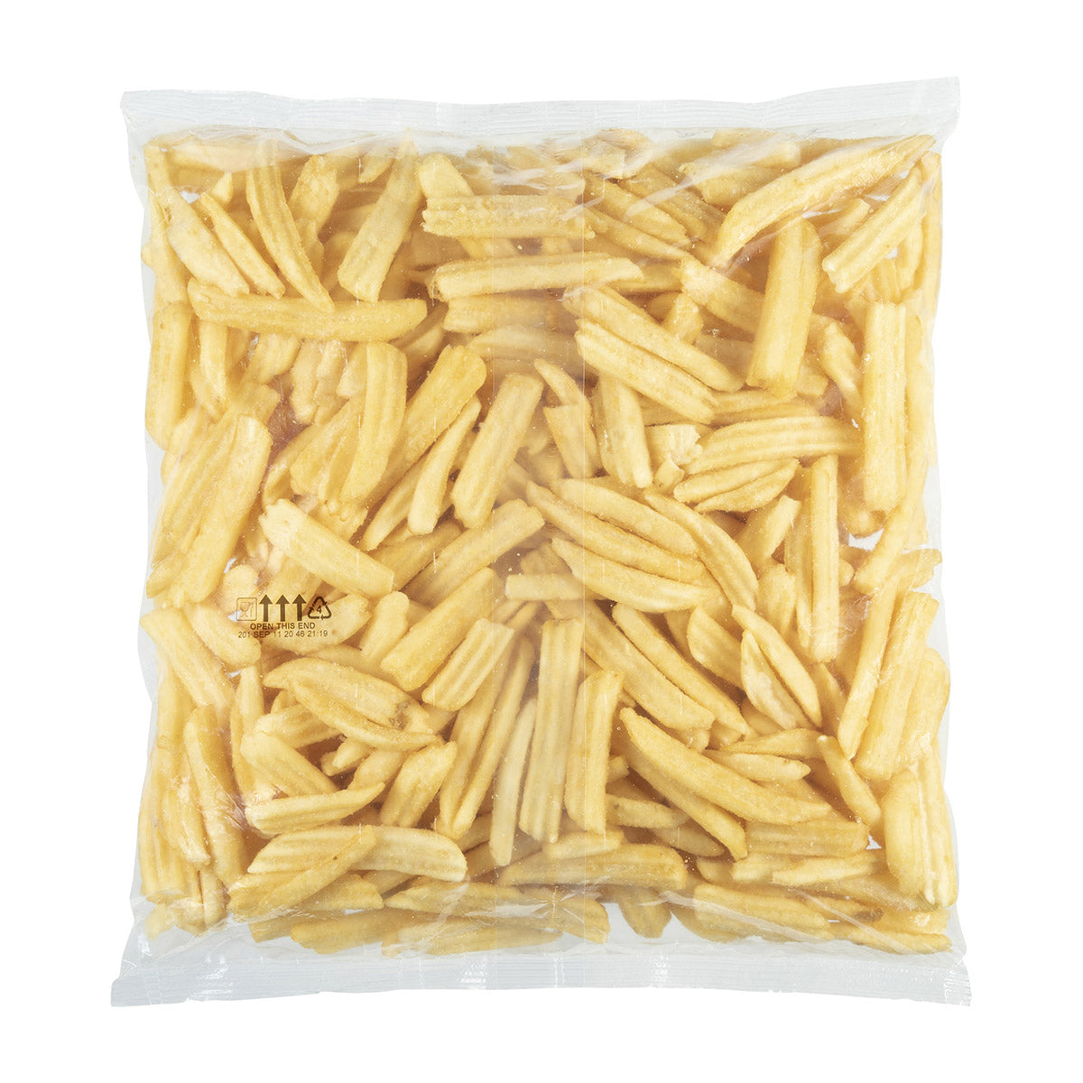 Simplot Conquest Delivery 8"x4" Clear Coated Tin Roof Fries 5 Pound Each - 6 Per Case.