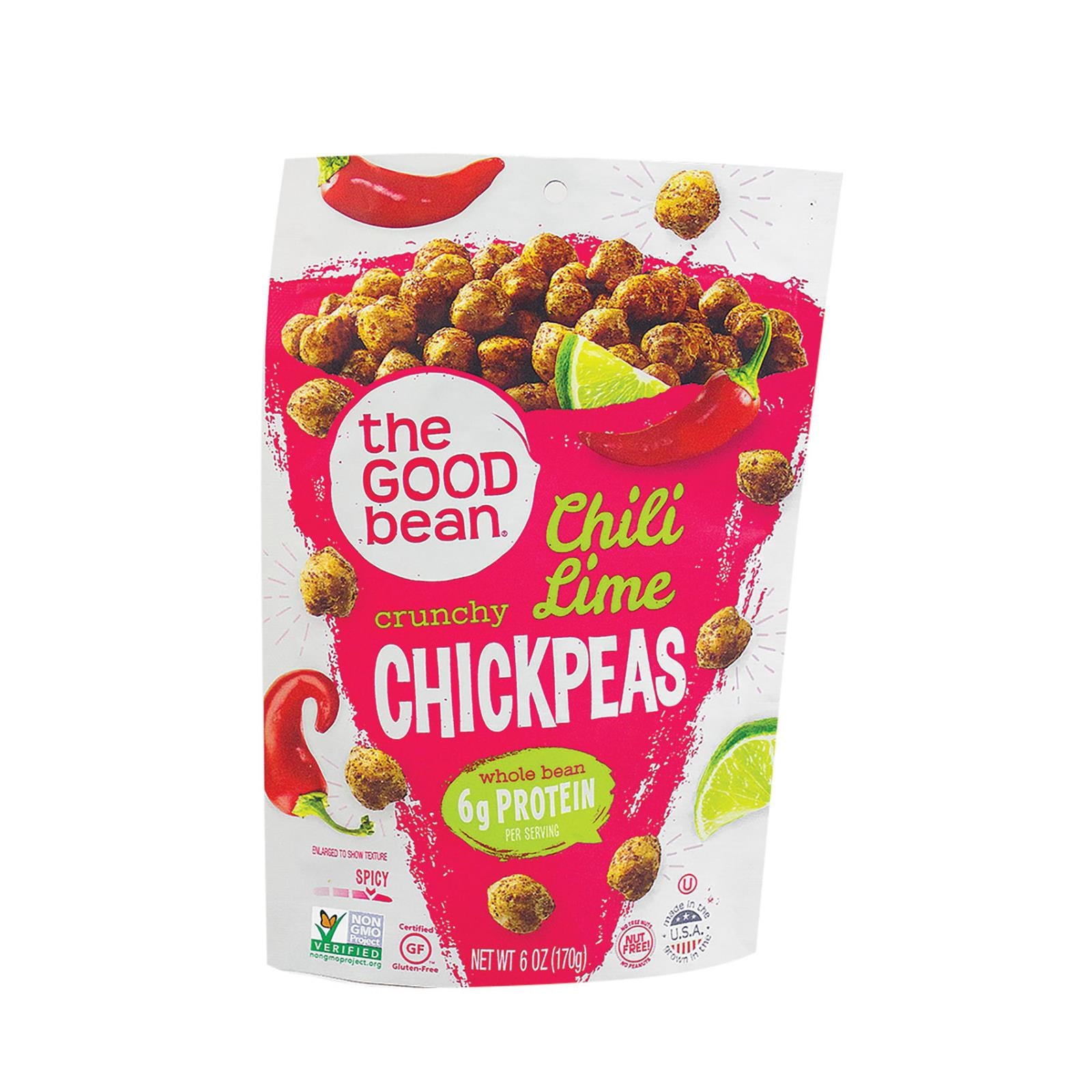 The Good Bean Crispy Crunchy Chickpea Snacks - Smoky Chili and Lime - Case of 6 - 6 Ounce.