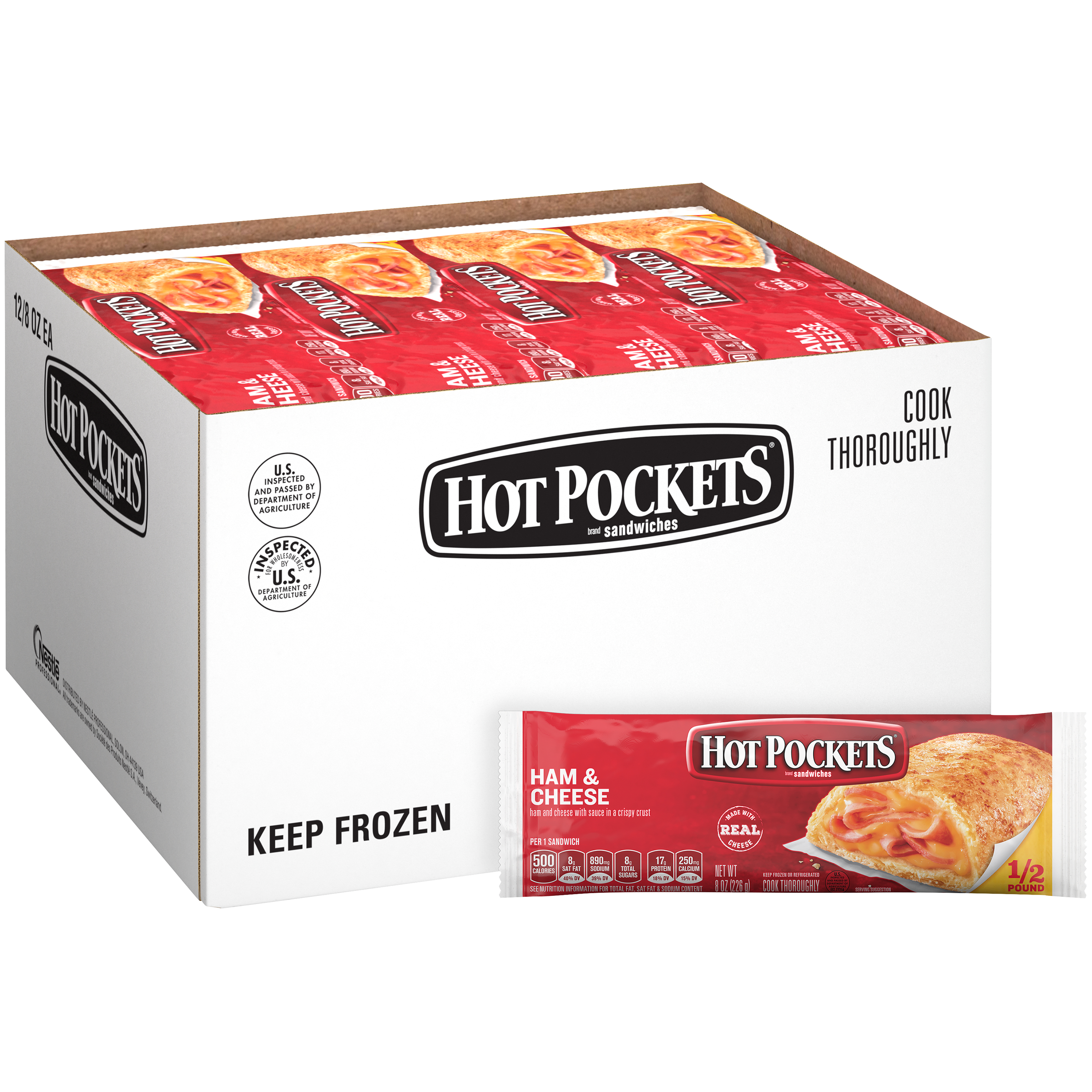 Hot Pocket Individually Wrapped Ham & Cheese Hot Pockets 8 Ounce Size - 12 Per Case.