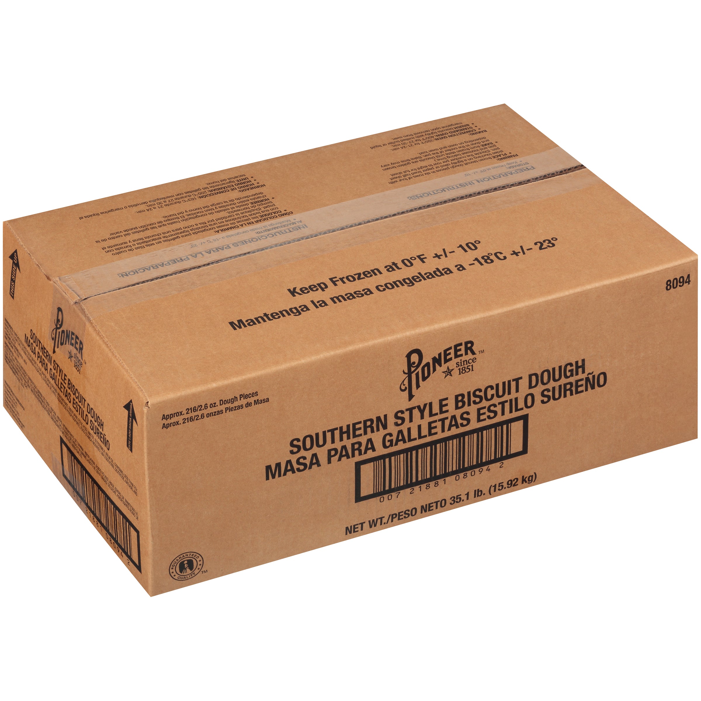 Pioneer Southern Style Biscuit Dough 2.6 Ounce Size - 216 Per Case.