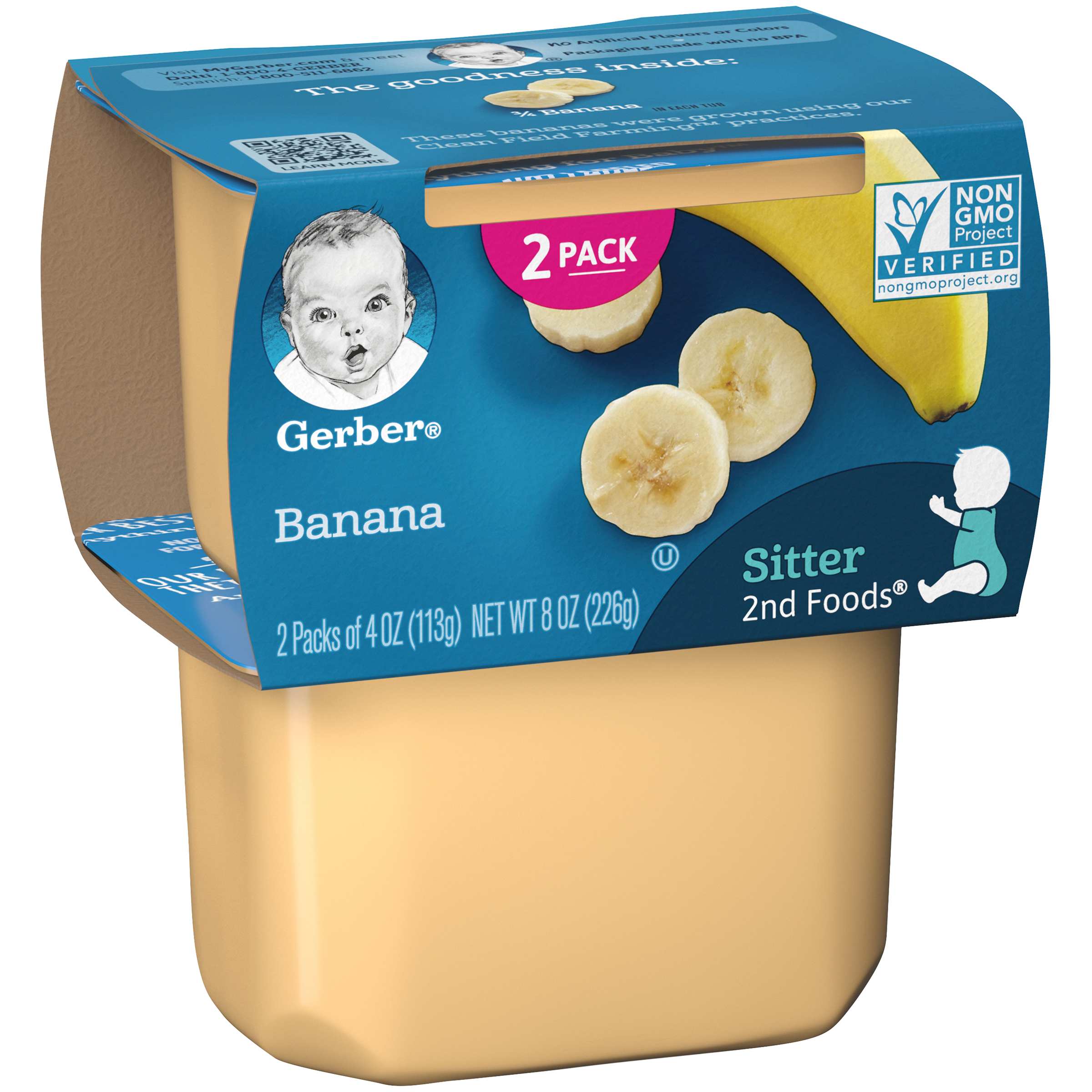 (2 pack of 4 Oz) Gerber 2nd Foods Banana Baby Food 8 Ounce Size - 8 Per Case.