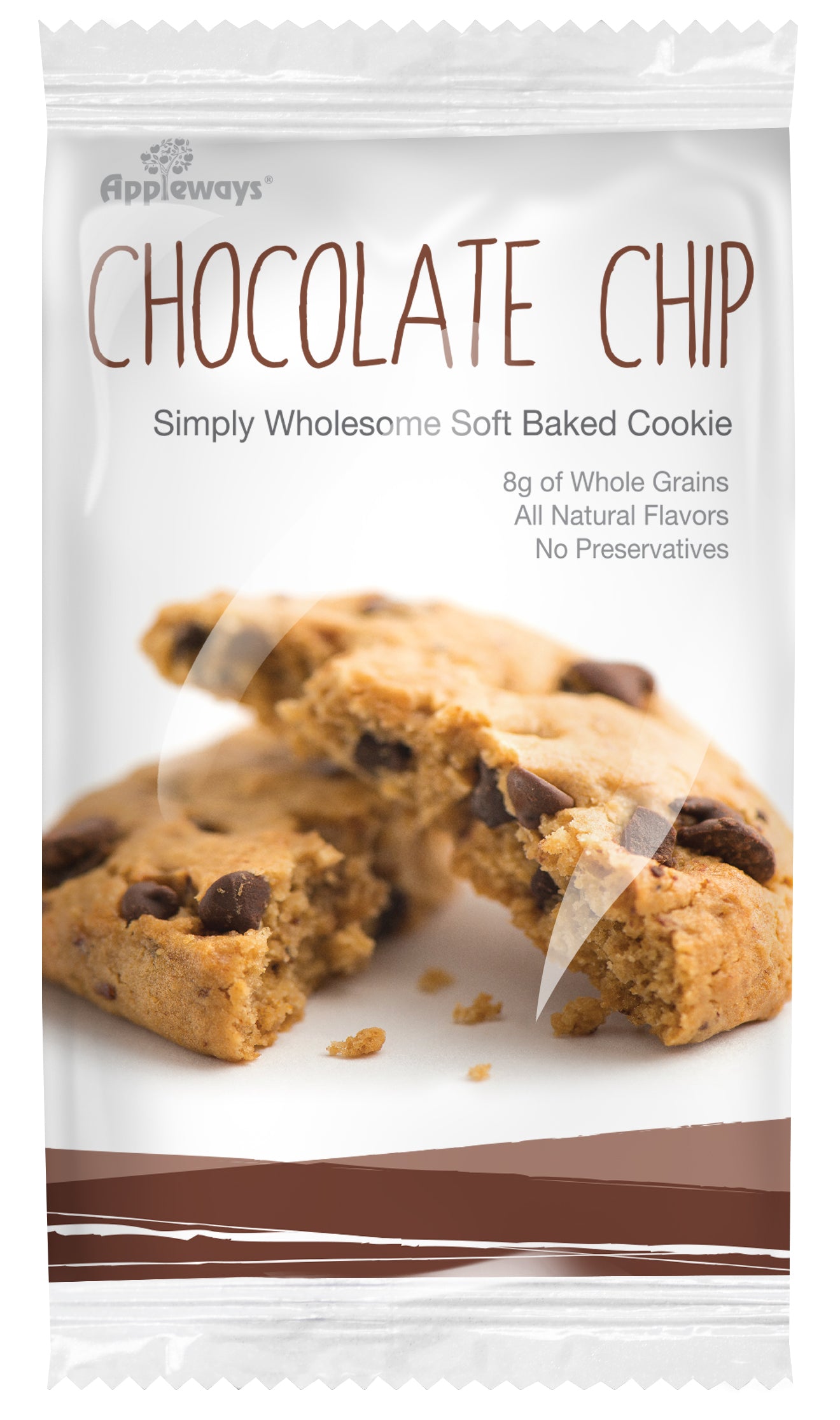 Appleways Whole Grain Chocolate Chip Cookies Individually Wrapped 1 Count Packs - 160 Per Case.