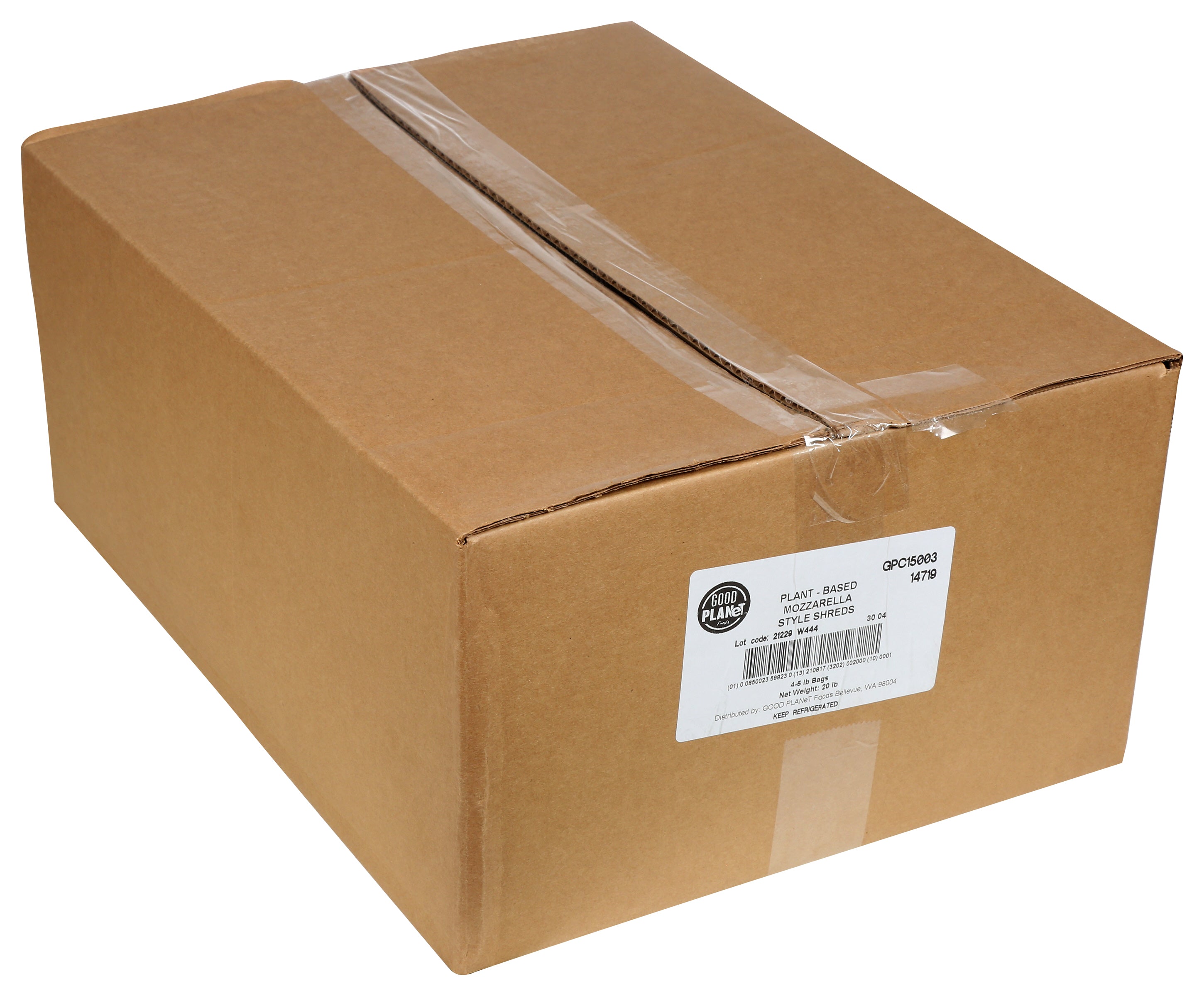 Good Planet Foods Mozzarella Shreds Plant Based Cheese 5 Pound Each - 4 Per Case.