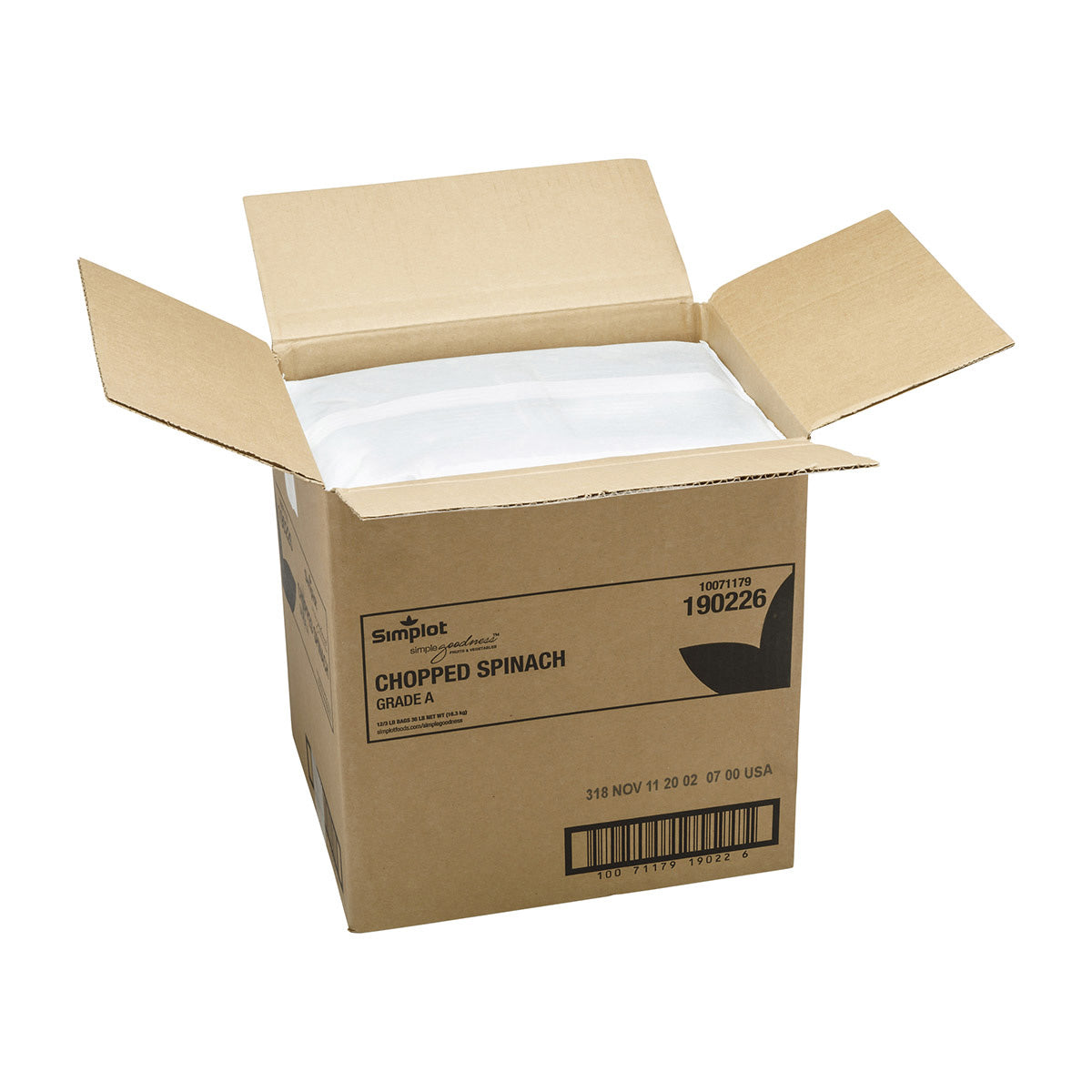 Simplot Simple Goodness Classic Vegetables Chopped Spinach Wet Pack 3 Pound Each - 12 Per Case.