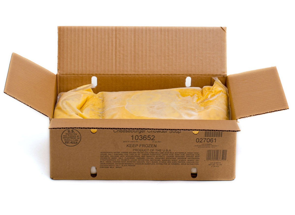 Taste Traditions Cheeseburger Chowder A Ground Beef 8 Pound Each - 2 Per Case.