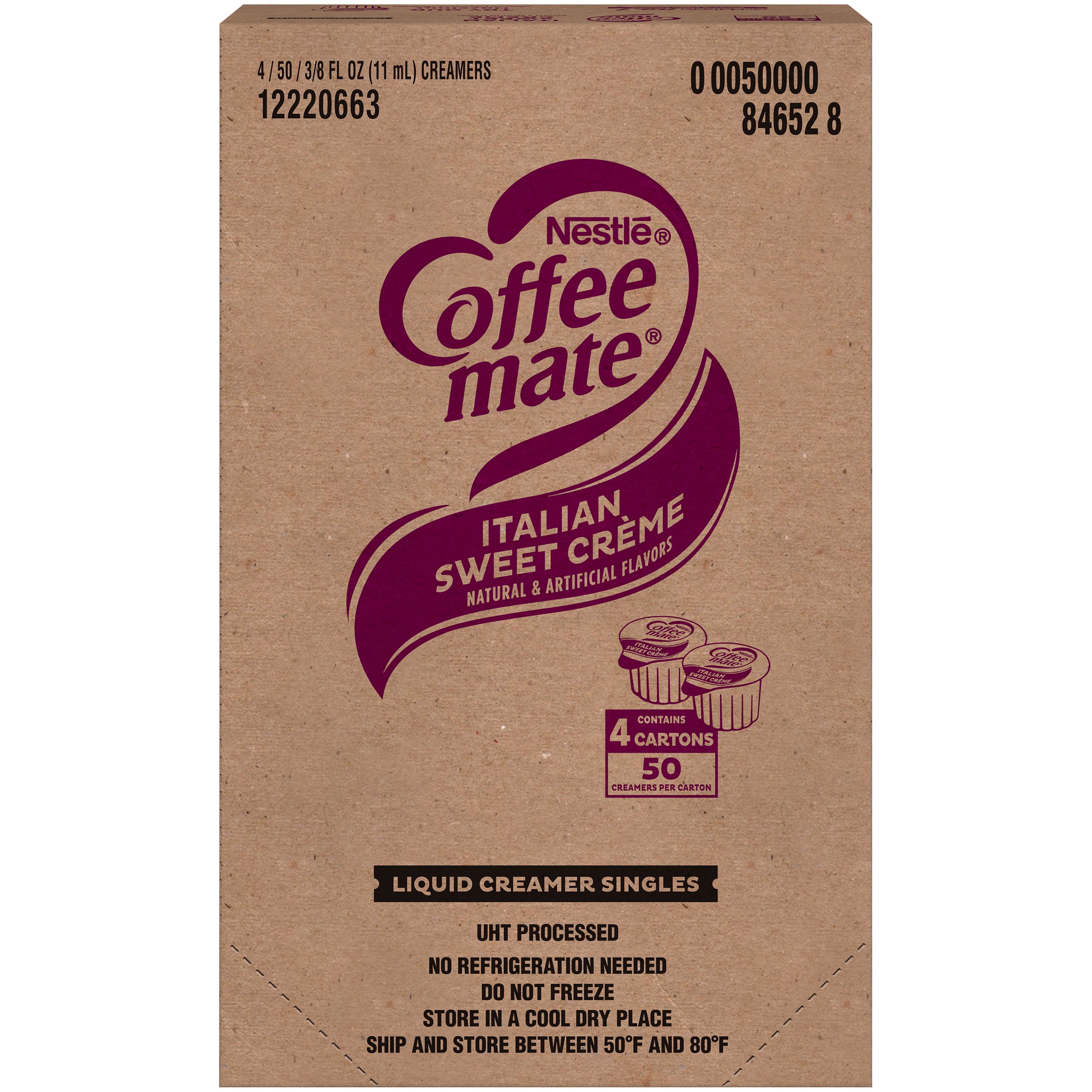 Nestle Coffee Mate Coffee Creamer Italian Sweet Creme Flavor Liquid Creamer Singles 18.7 Fluid Ounce - 4 Per Case.