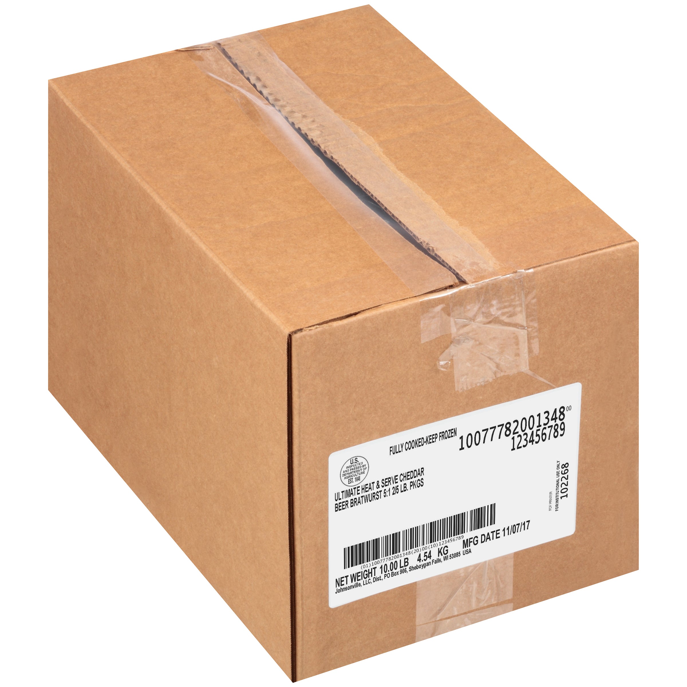 Johnsonville Cooked Cheddar Beer Bratwurst Pork Sausage Links Food Servi 5 Pound Each - 2 Per Case.