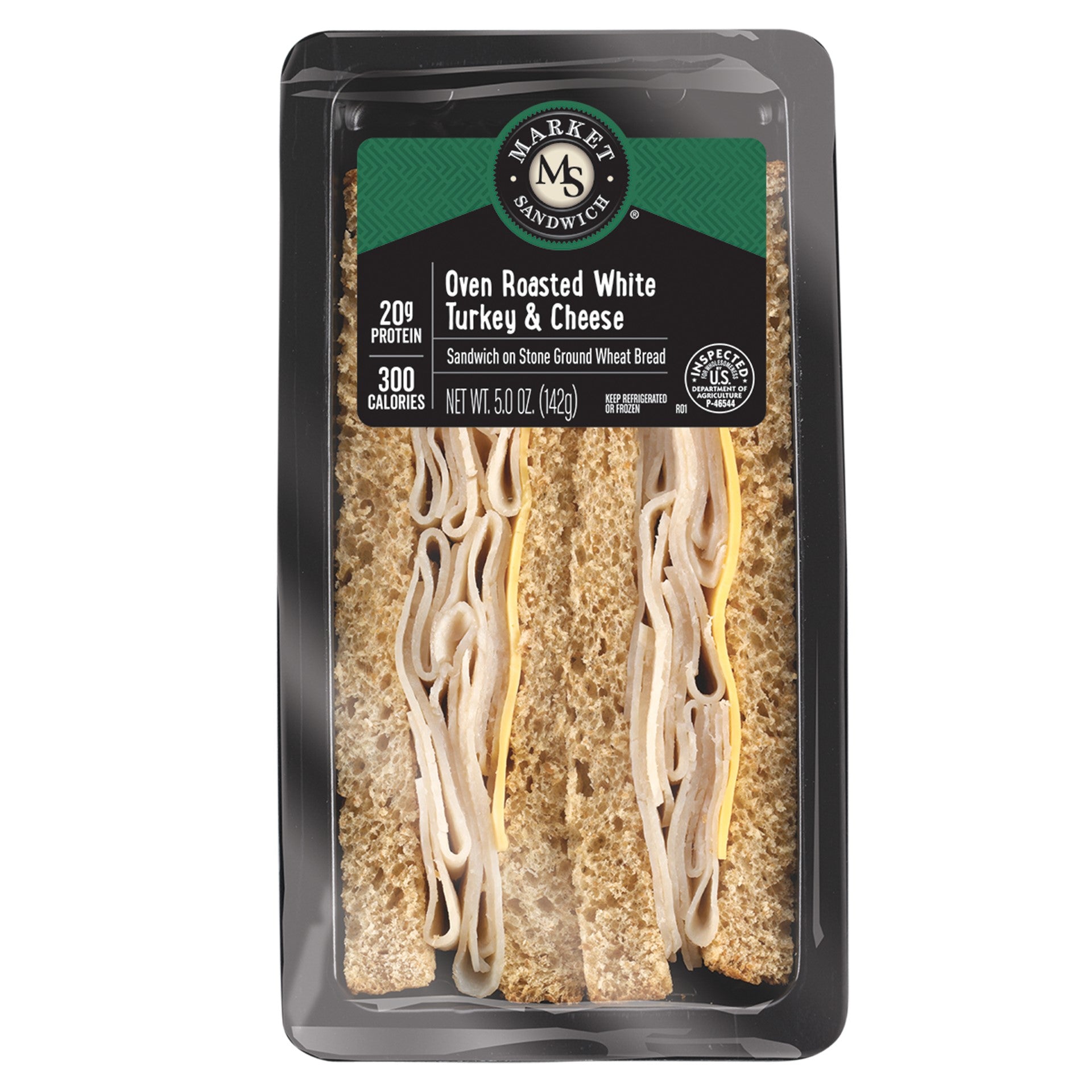 Market Sandwich Oven Roasted Turkey & Cheese Stoned Ground Wheat Bread Sandwich Wedge 5 Ounce Size - 10 Per Case.