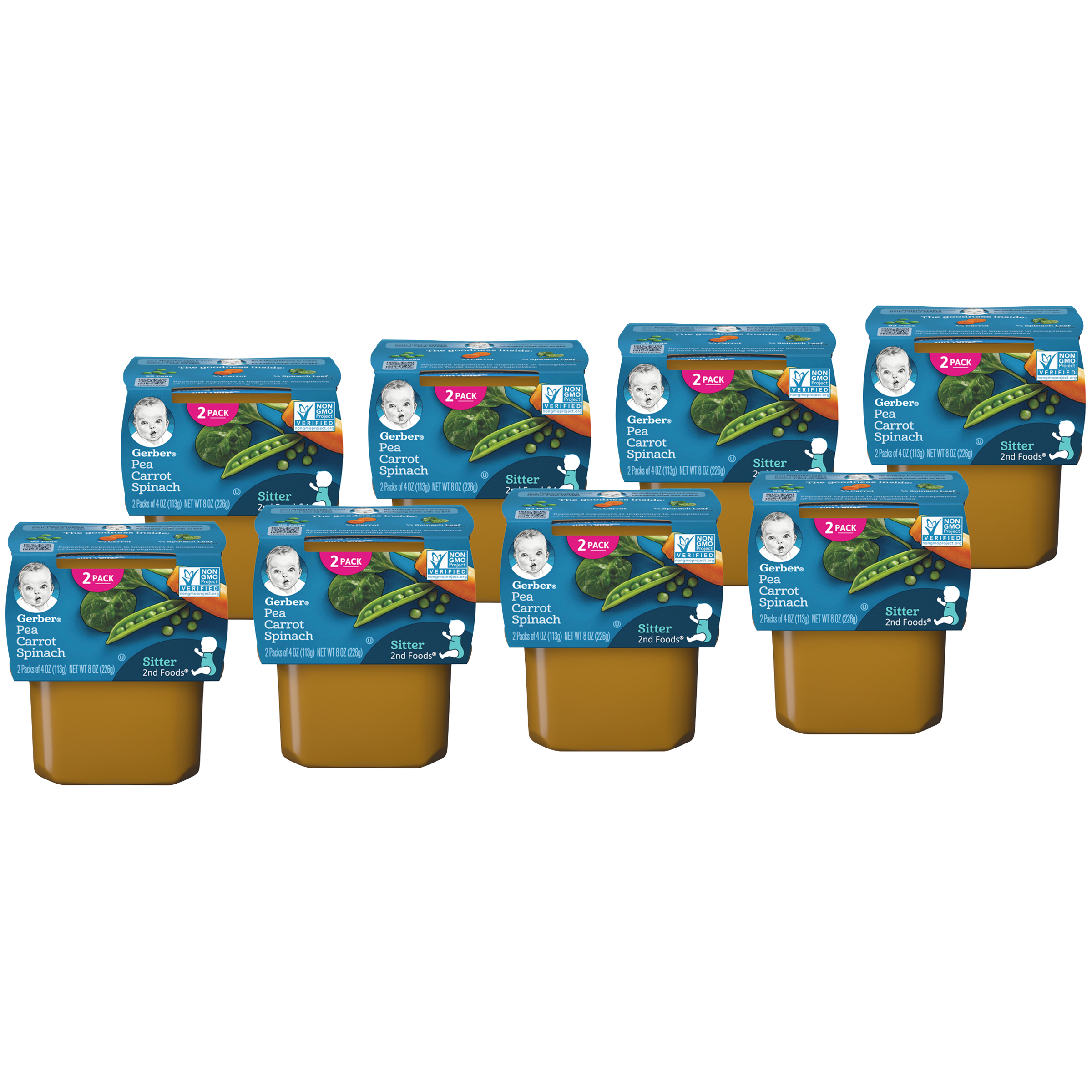 (2 pack of 4 Oz) Gerber 2nd Foods Pea Carrot Spinach Baby Food 8 Ounce Size - 8 Per Case.