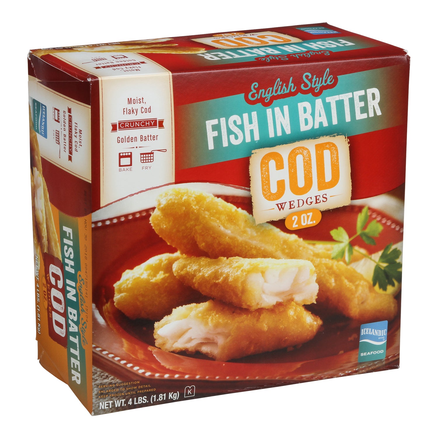 Battered Cod Wedges Cash & Carry 4 Pound Each - 9 Per Case.