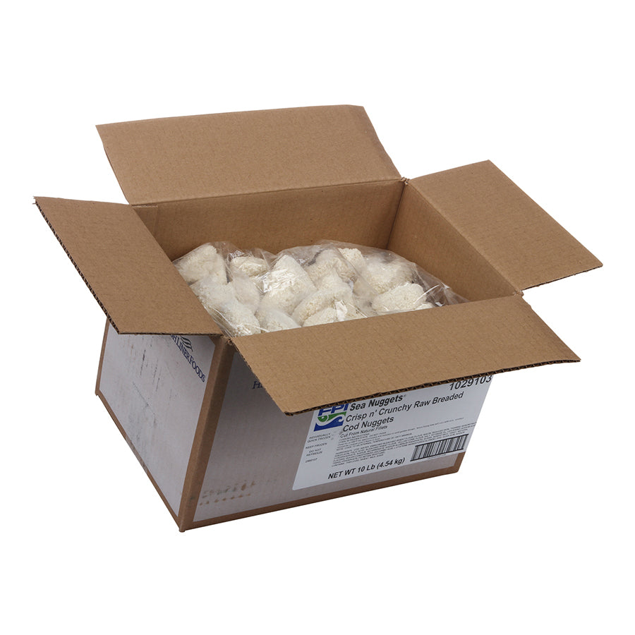 Crunchy Raw Breaded Cod Nuggets 10 Pound Each - 1 Per Case.