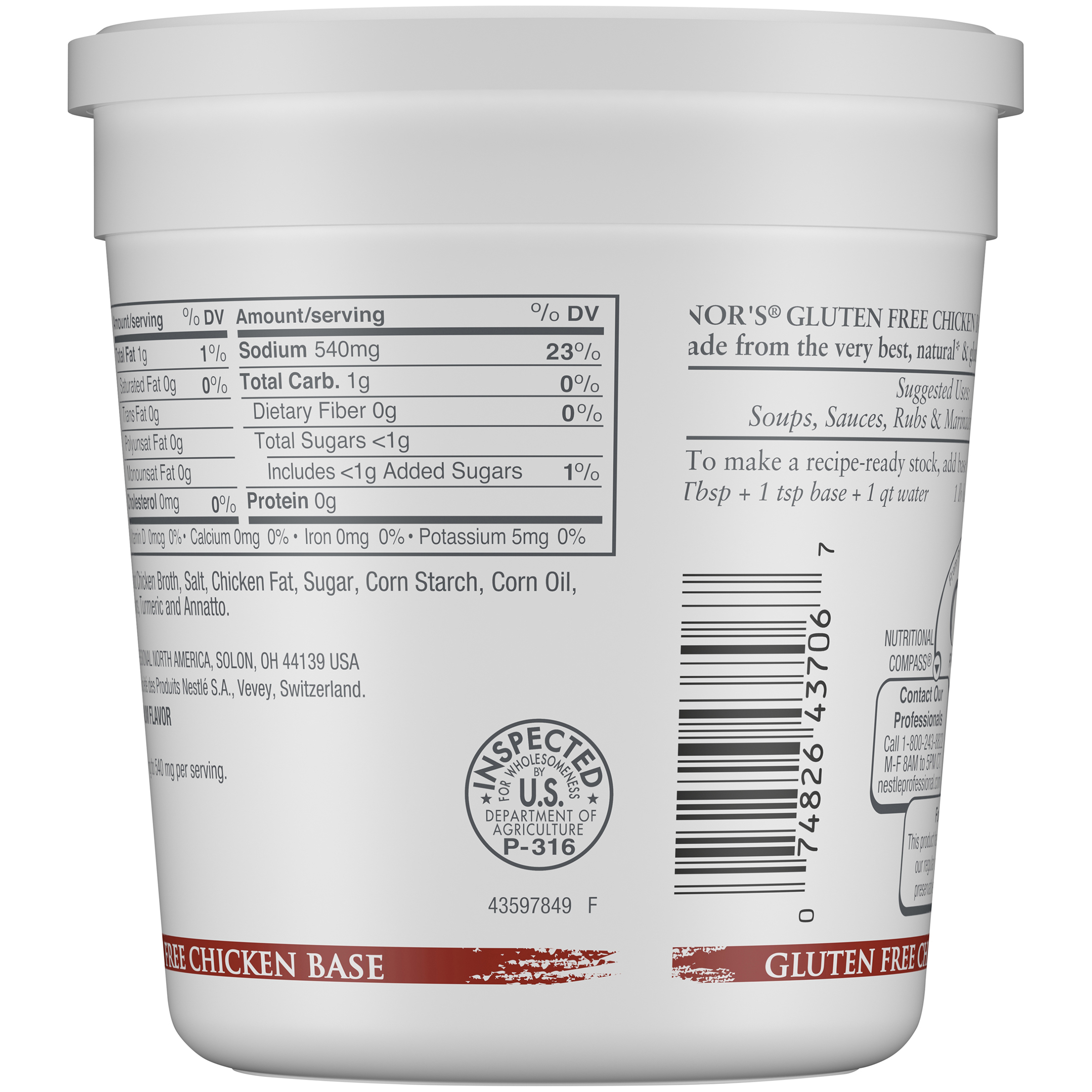 Minor's Natural Gluten Free Chicken Base 1 Pound Each - 6 Per Case.