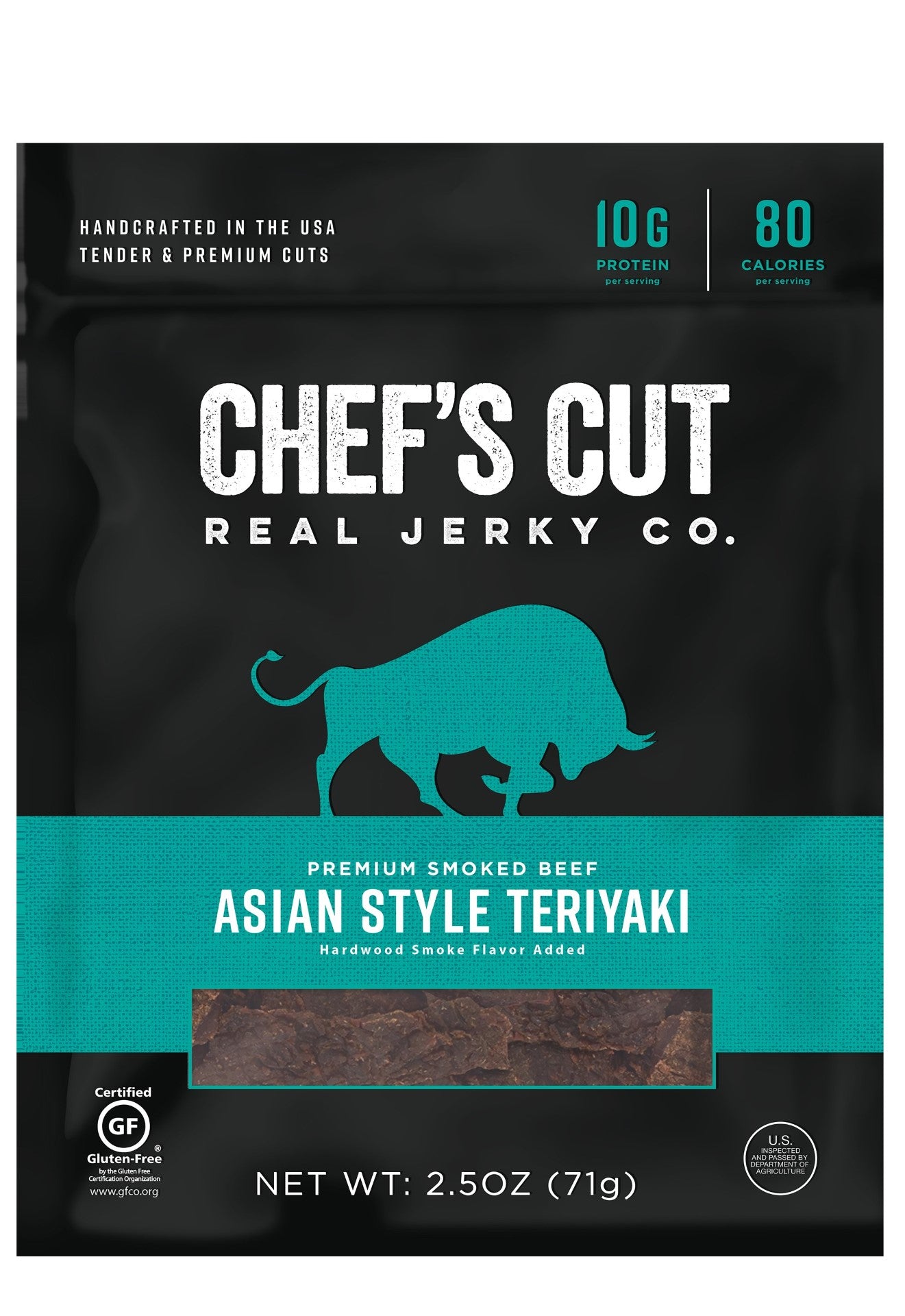 Chef's Cut Real Jerky Co Smoked Beef Teriyaki Asian 2.5 Ounce Size - 8 Per Case.