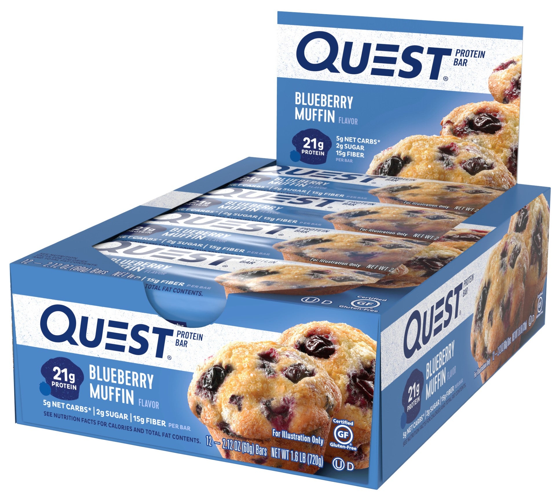 Quest Bar Blueberry Muffin 2.12 Ounce Size - 144 Per Case.