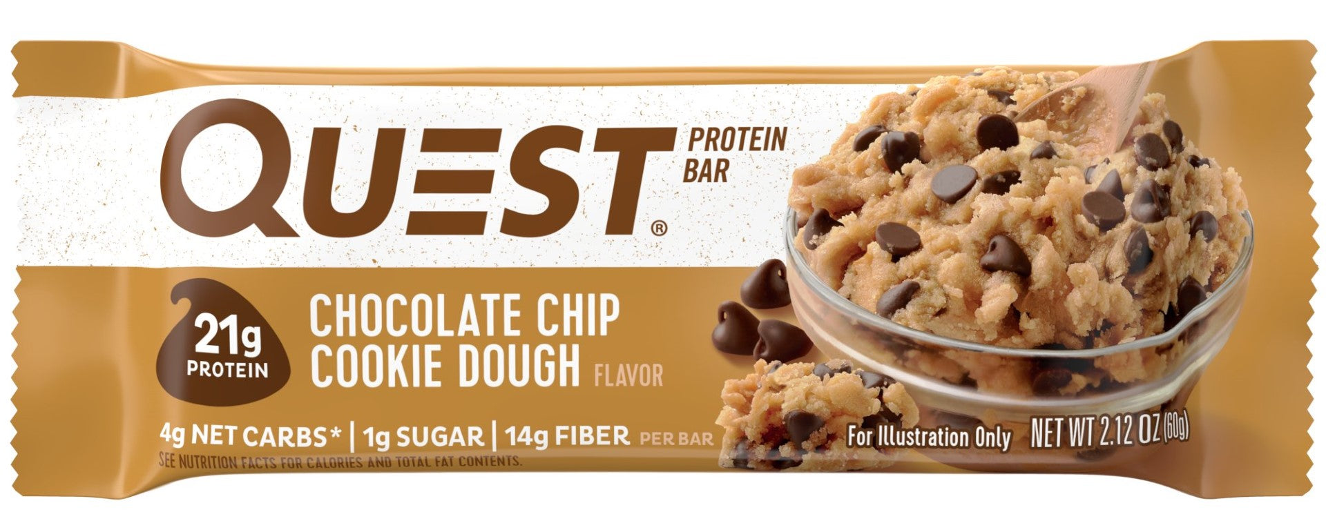 Quest Bar Chocolate Chip Cookie Dough 2.12 Ounce Size - 144 Per Case.
