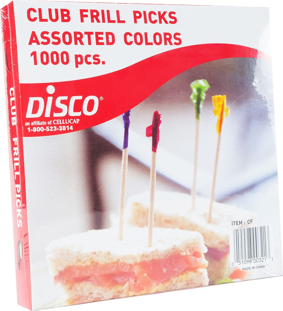 Wooden Disposable Club Frill 4" Assortmentof Red Green Blue And Yellow 1000 Each - 10 Per Case.