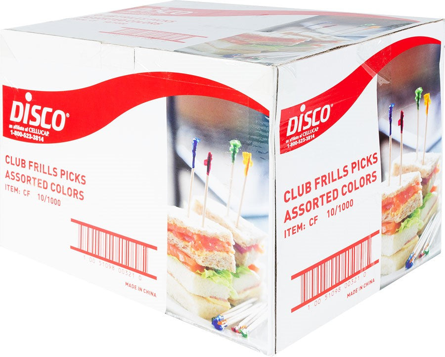 Wooden Disposable Club Frill 4" Assortmentof Red Green Blue And Yellow 1000 Each - 10 Per Case.