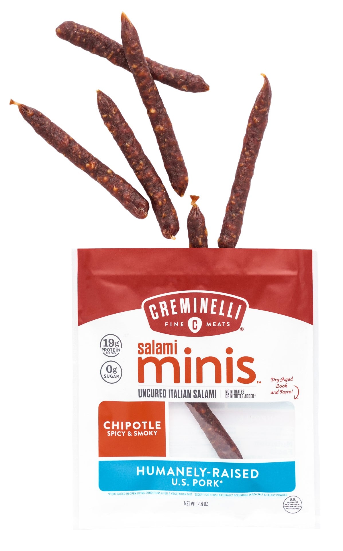 Salami Minis Chipotle Made With Paprika And Organic Chipotle Peppers For A Smooth Spic 2.6 Ounce Size - 12 Per Case.