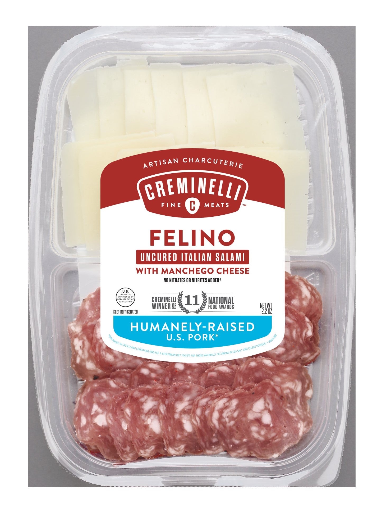 Sliced Felino & Manchego Snack Tray Felino Salami Paired With Manchego A Mild Sheep's Mi 2.2 Ounce Size - 12 Per Case.