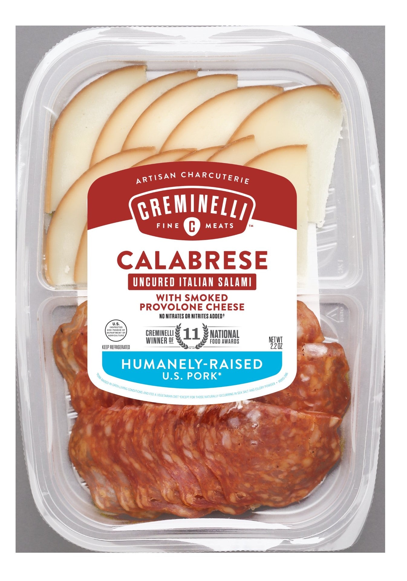Sliced Calabrese & Smoked Provolone Snack Tray Calabrese Salami Paired With A Creamy Prov 2.2 Ounce Size - 12 Per Case.