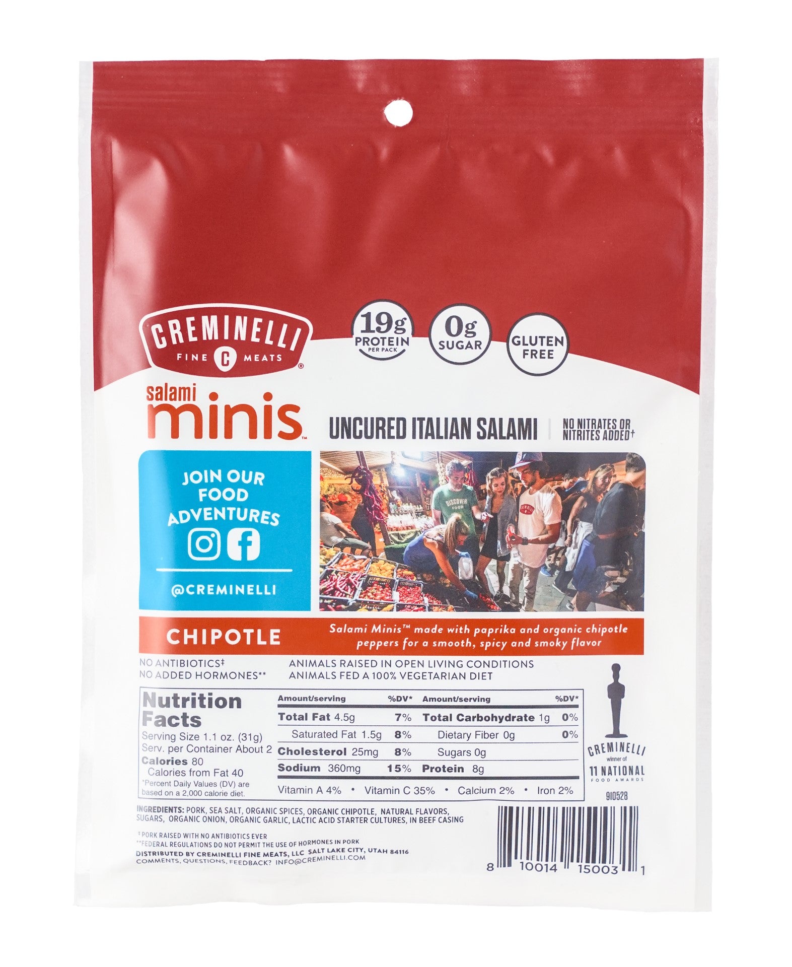 Salami Minis Chipotle Made With Paprika And Organic Chipotle Peppers For A Smooth Spic 2.6 Ounce Size - 12 Per Case.