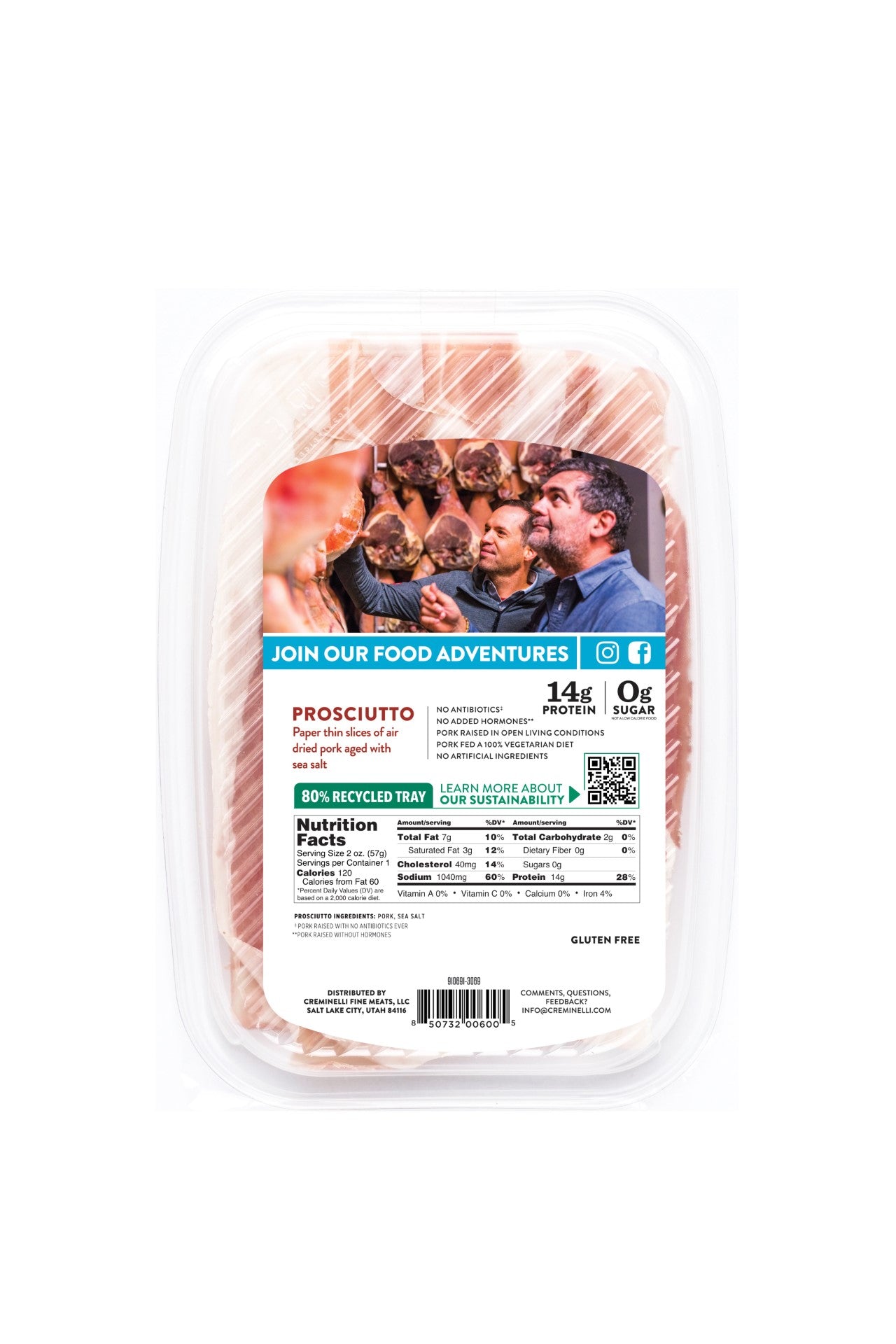 Sliced Prosciutto Snack Tray Silky Thin Slices Of All Natural Domestic Prosciutto 2 Ounce Size - 12 Per Case.