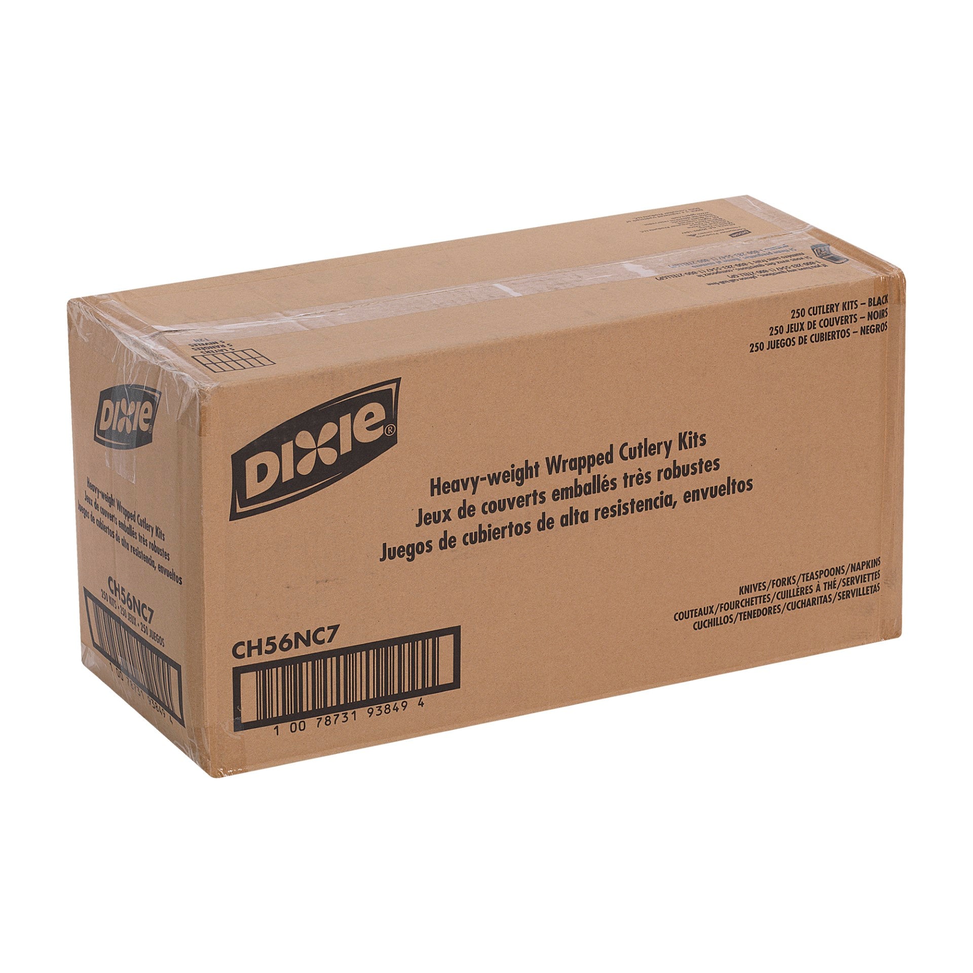 Dixie Hvy Wgt Polystyrene Fork Knife Teaspoonnapkin Wrapped Cutlery Kit Black 250 Count Packs - 1 Per Case.