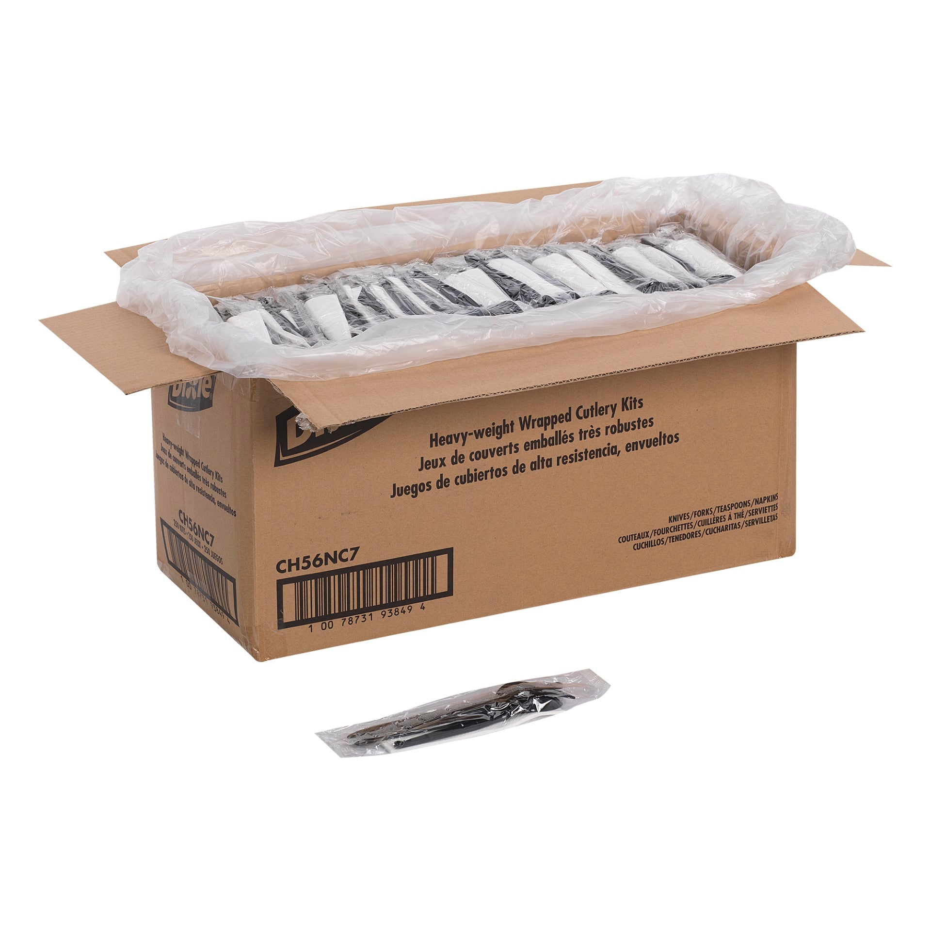 Dixie Hvy Wgt Polystyrene Fork Knife Teaspoonnapkin Wrapped Cutlery Kit Black 250 Count Packs - 1 Per Case.