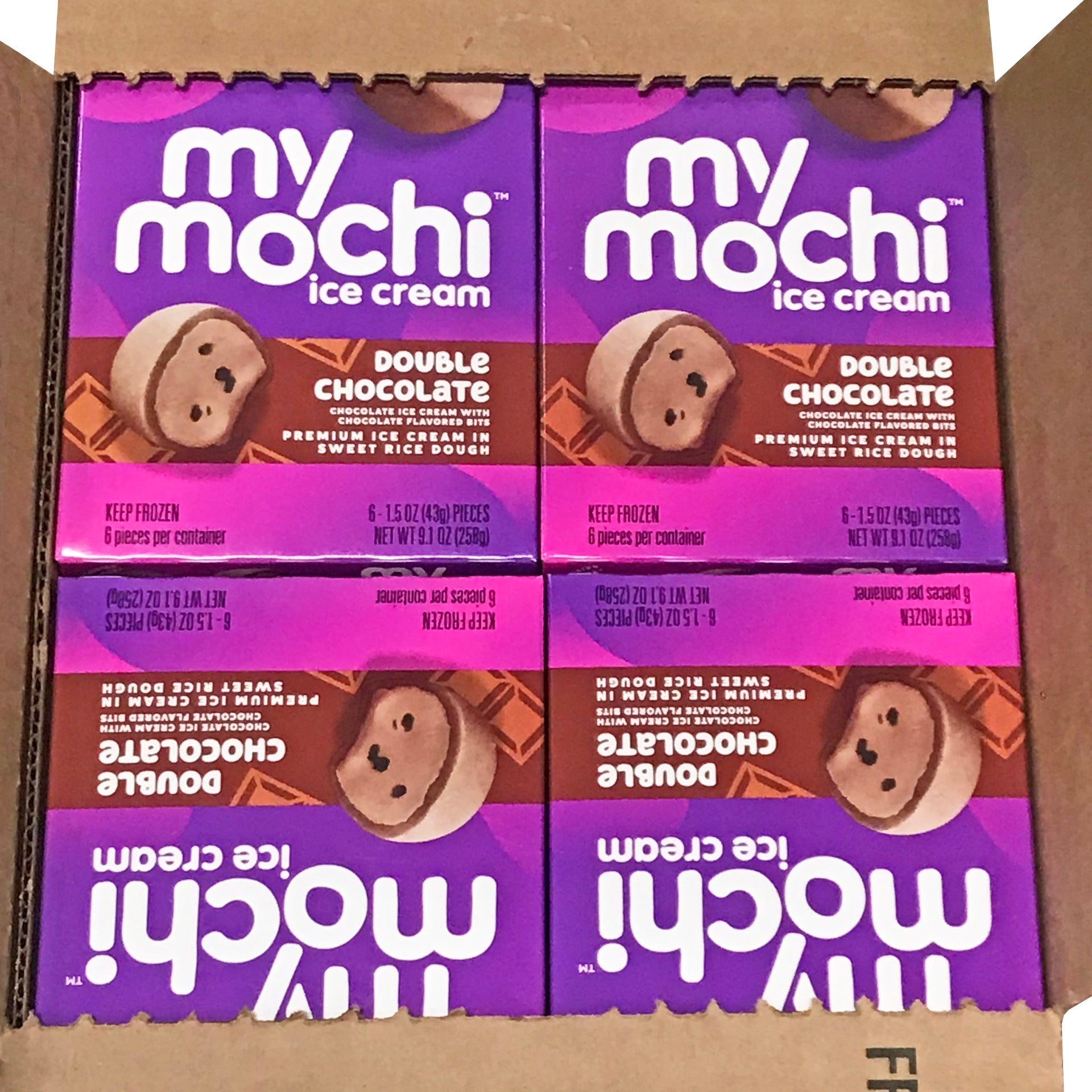 Mymochi Double Chocolate Mochi Ice Cream 6 Count Packs - 12 Per Case.